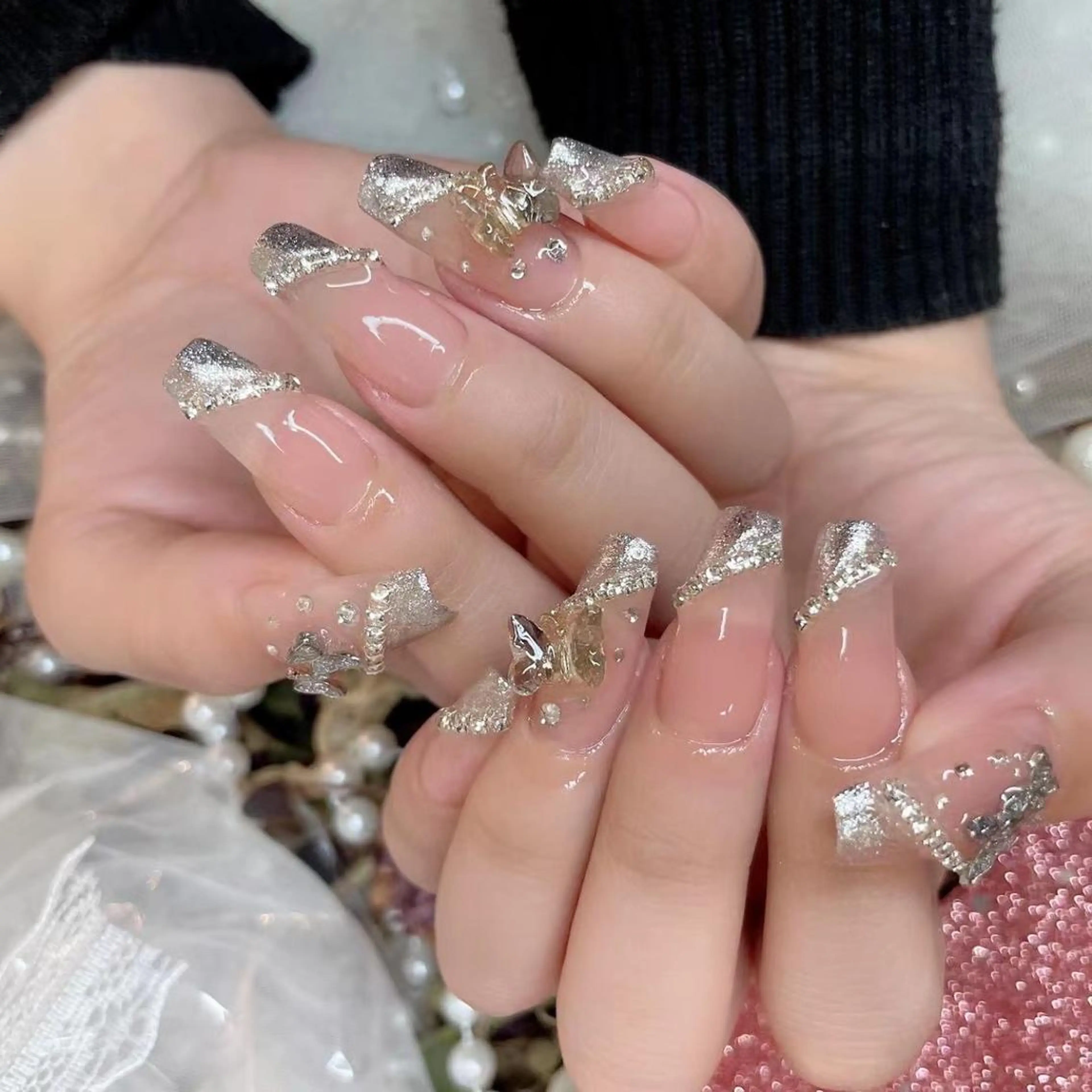 ネイル クリアネイル フレンチネイル ゴールド ラメ(グリッター) Babarla Nailのネイルデザイン