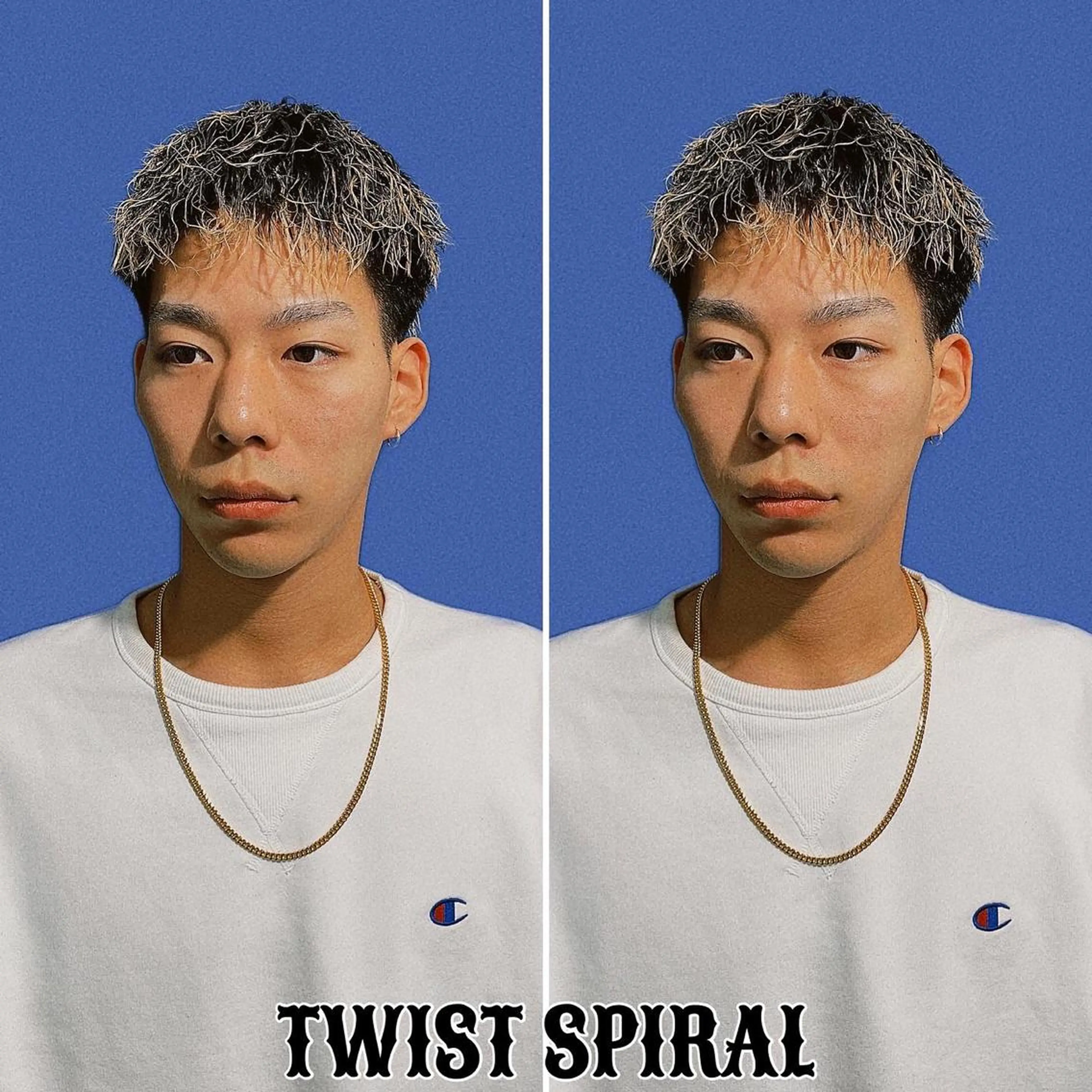 ミディアム カラー パーマ メンズ ミディアムパーマ フェードカット メンズハイトーン メンズパーマ ハイトーンカラー &CREW スタッフのヘアスタイル