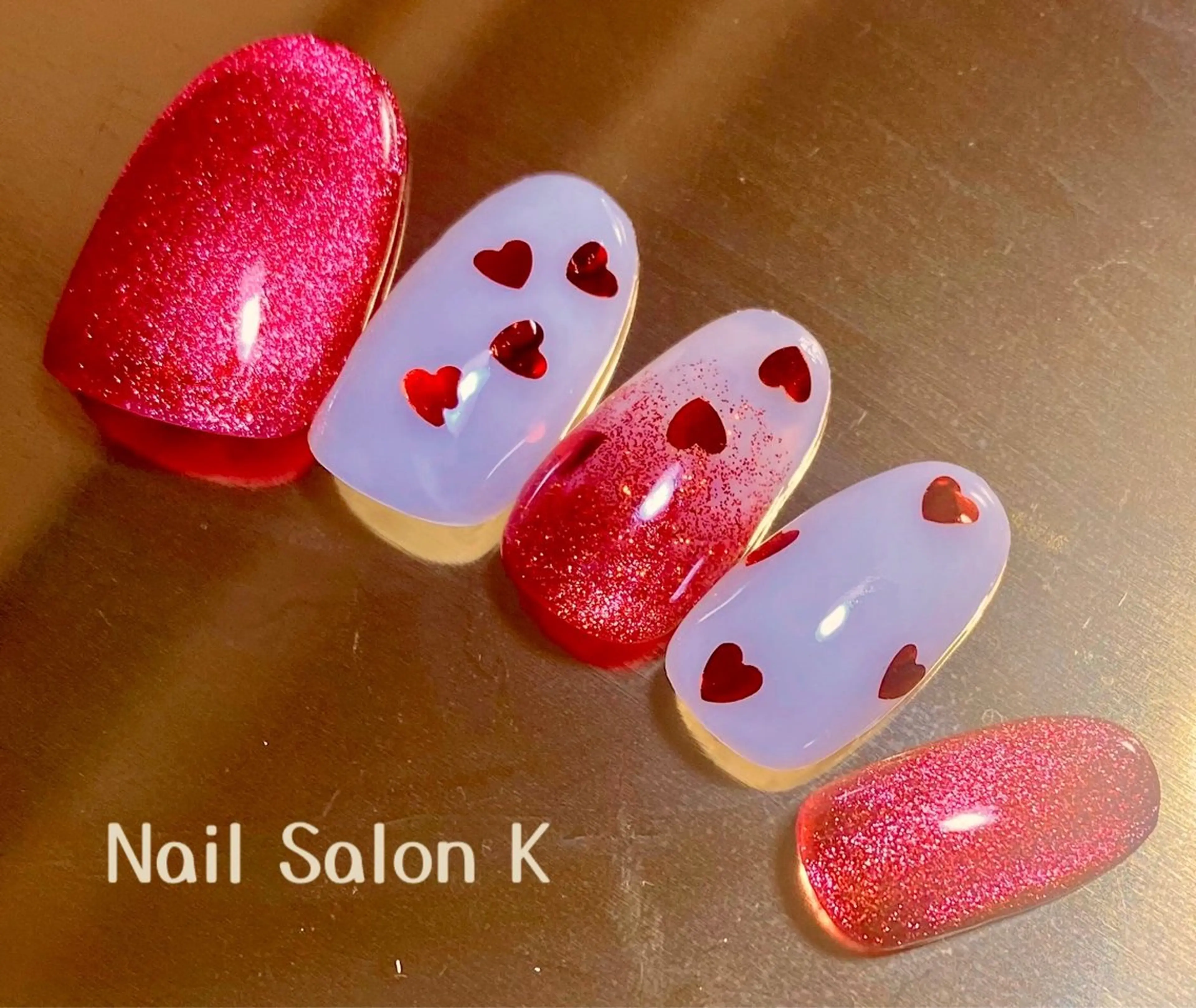 ネイル ハート ホログラムネイル バレンタイン ハンドネイル Nail Salon K 🧸美爪育成のネイルデザイン