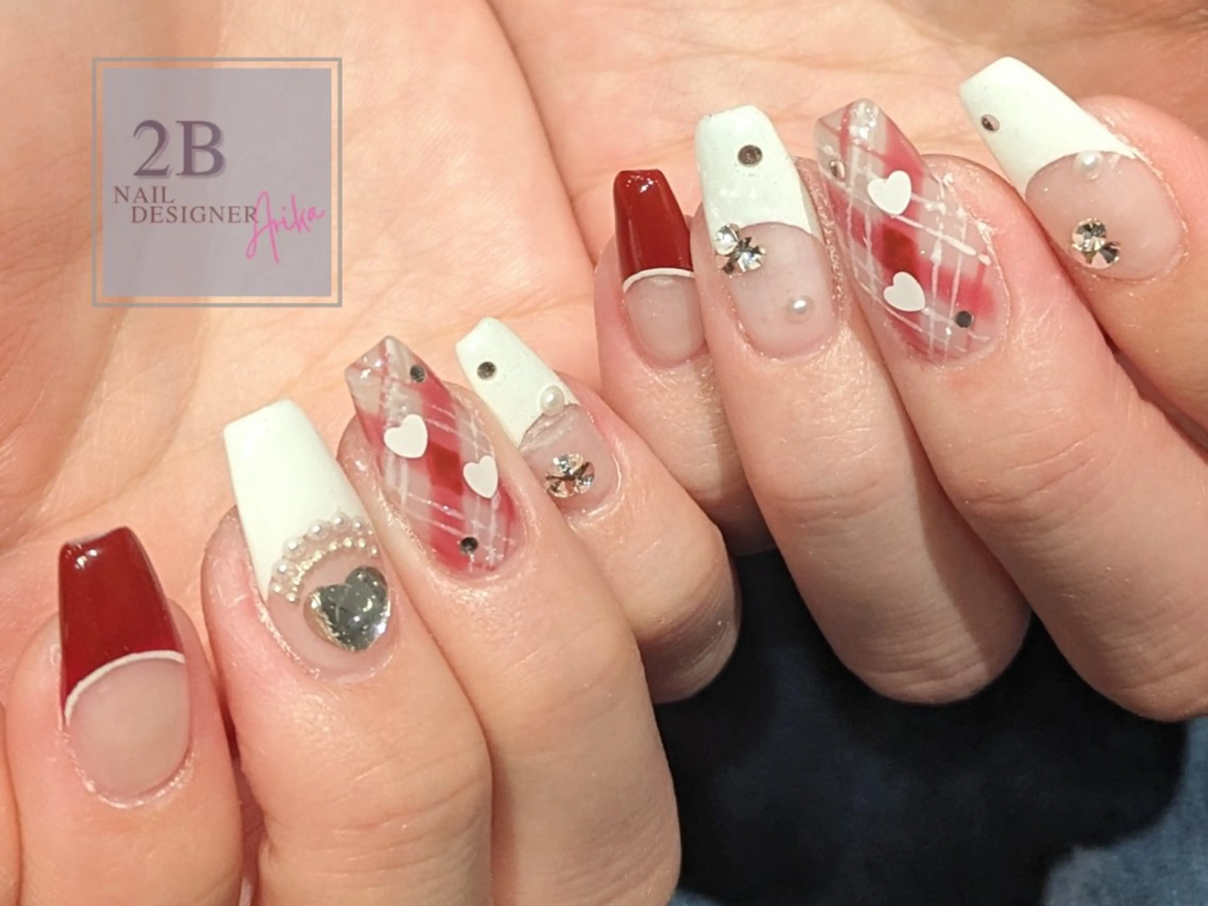 ネイル 長さ出し フレンチネイル ジェルネイル ハート キラキラネイル 2B__nails ニービー京都伏見区のネイルデザイン