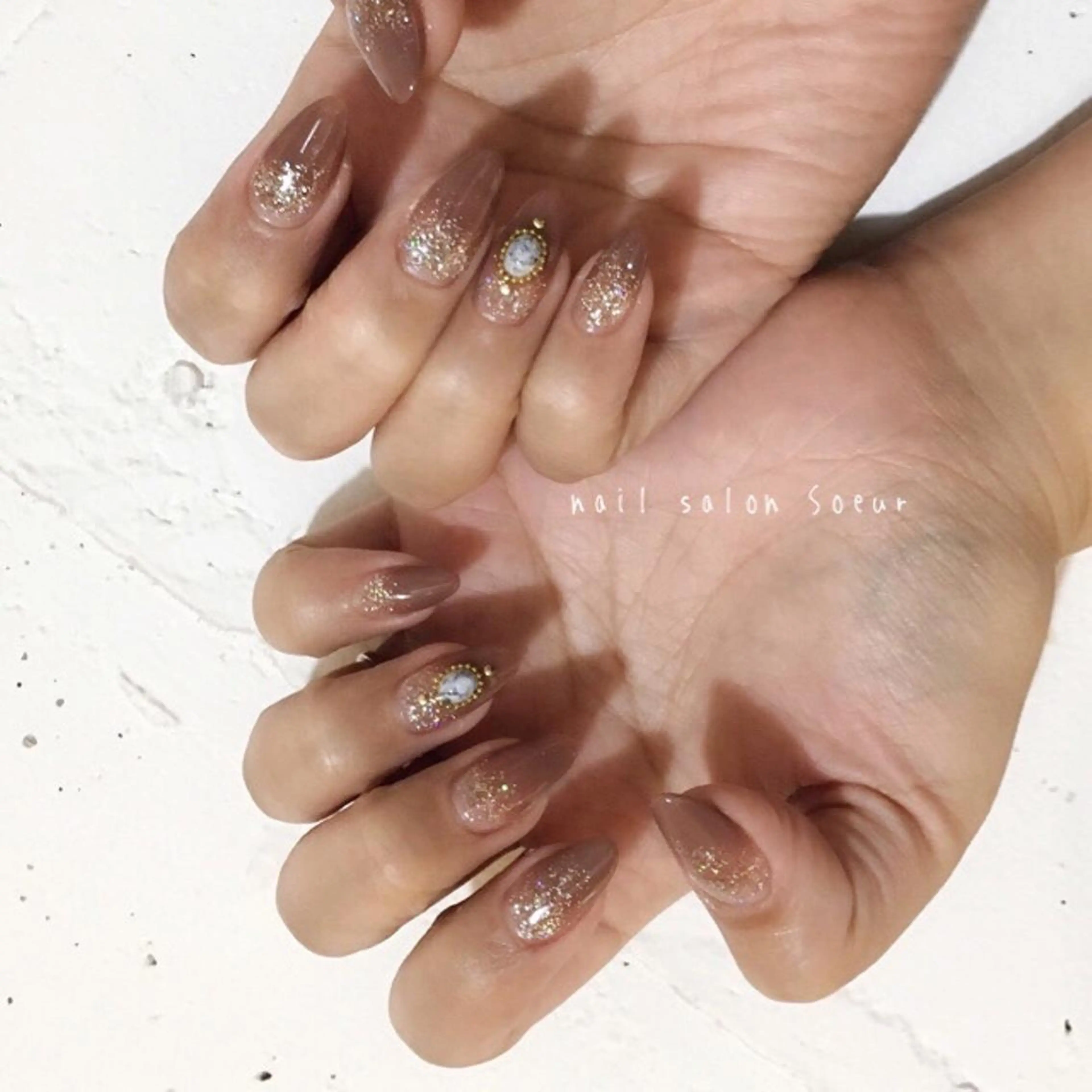 ネイル ブラウン ラメ(グリッター) スカルプネイル ハンドネイル nail salon Soeurのネイルデザイン