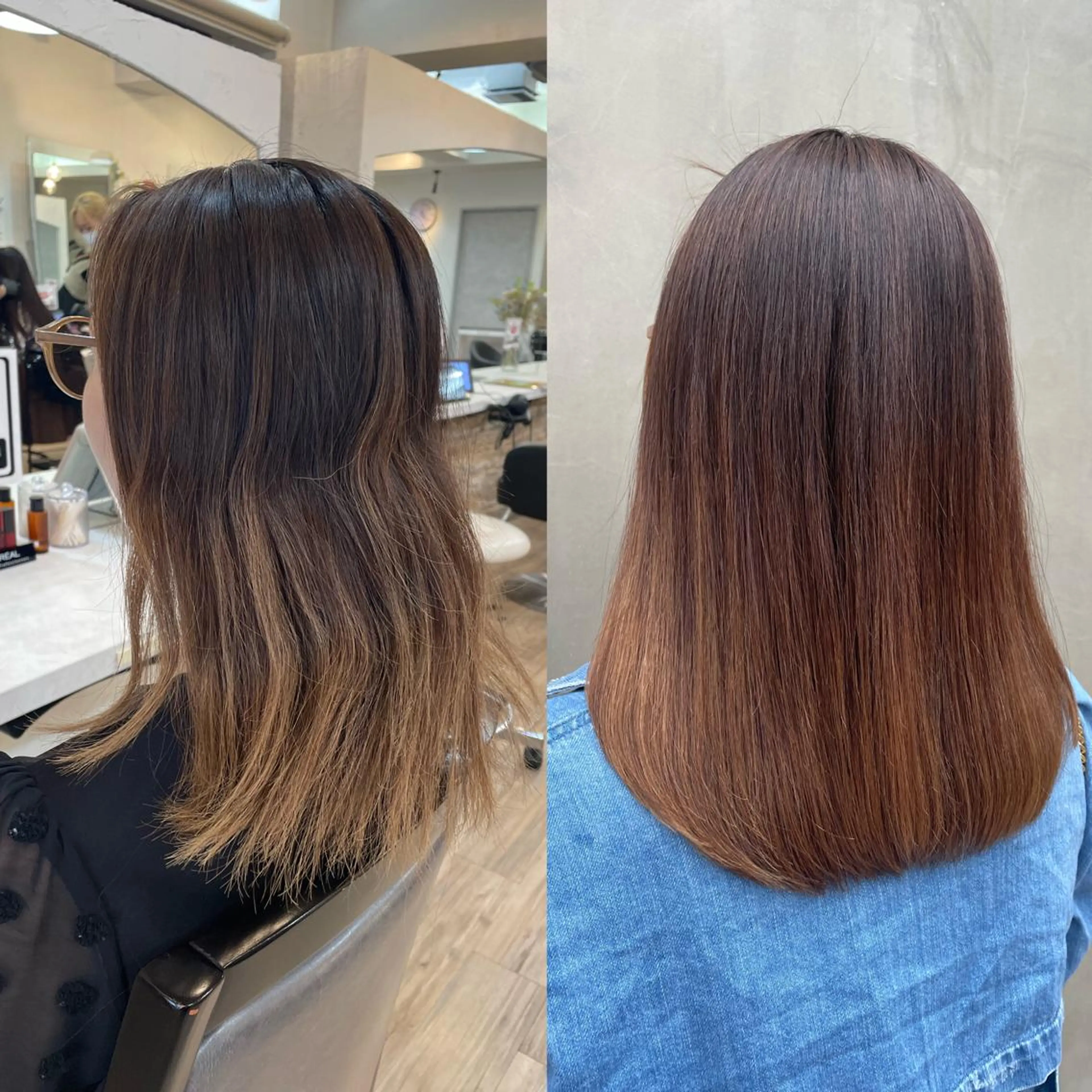 セミロング パーマ 伸ばしかけ 縮毛矯正 カット 縮毛矯正 トリートメント VISAGE ba.sk 金子詩帆のヘアスタイル