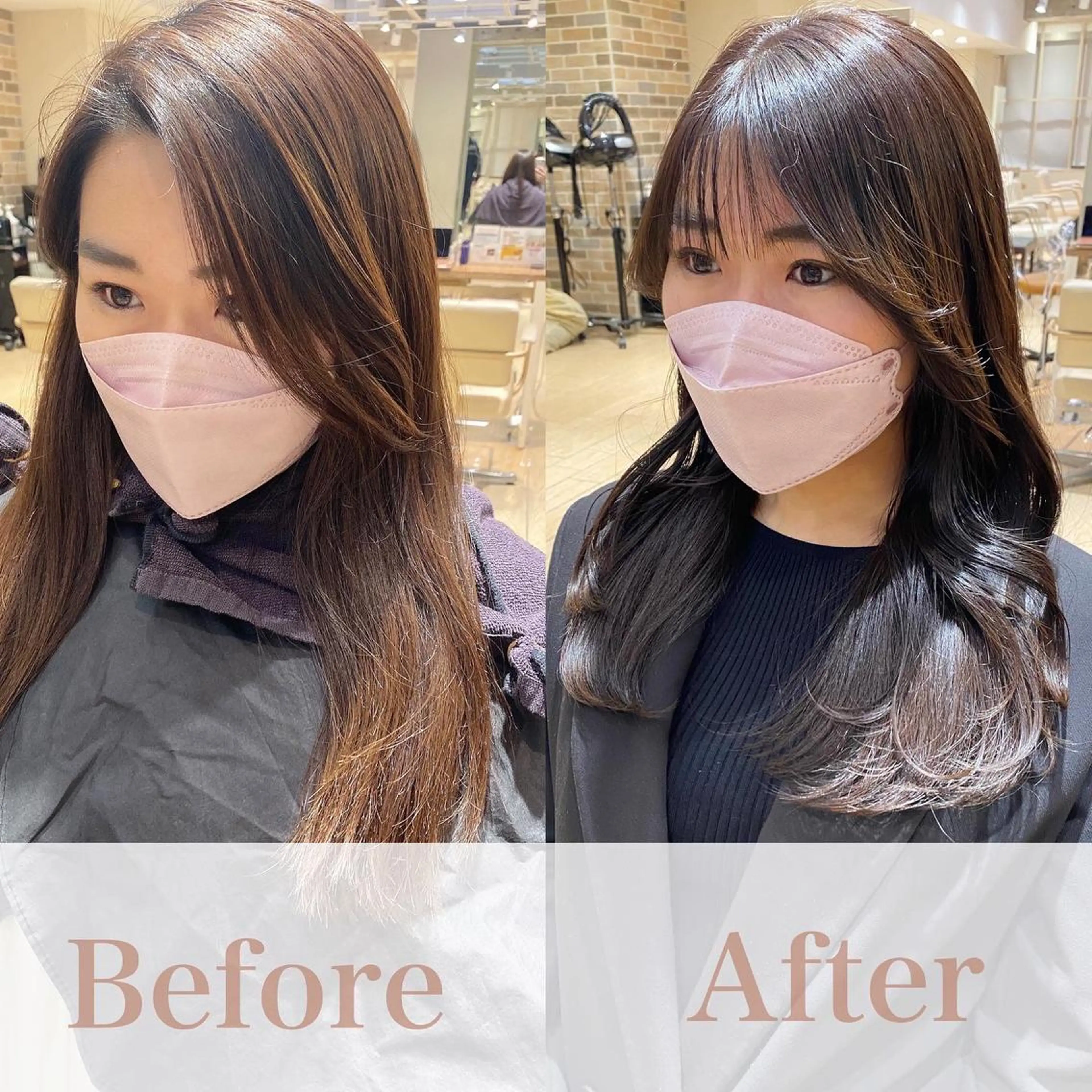 セミロング カラー ショコラグレージュ グレージュ くびれヘア カット ヘアカラー トリートメント 顔周り/くびれヘア 韓国ヘア💕風間るなのヘアスタイル