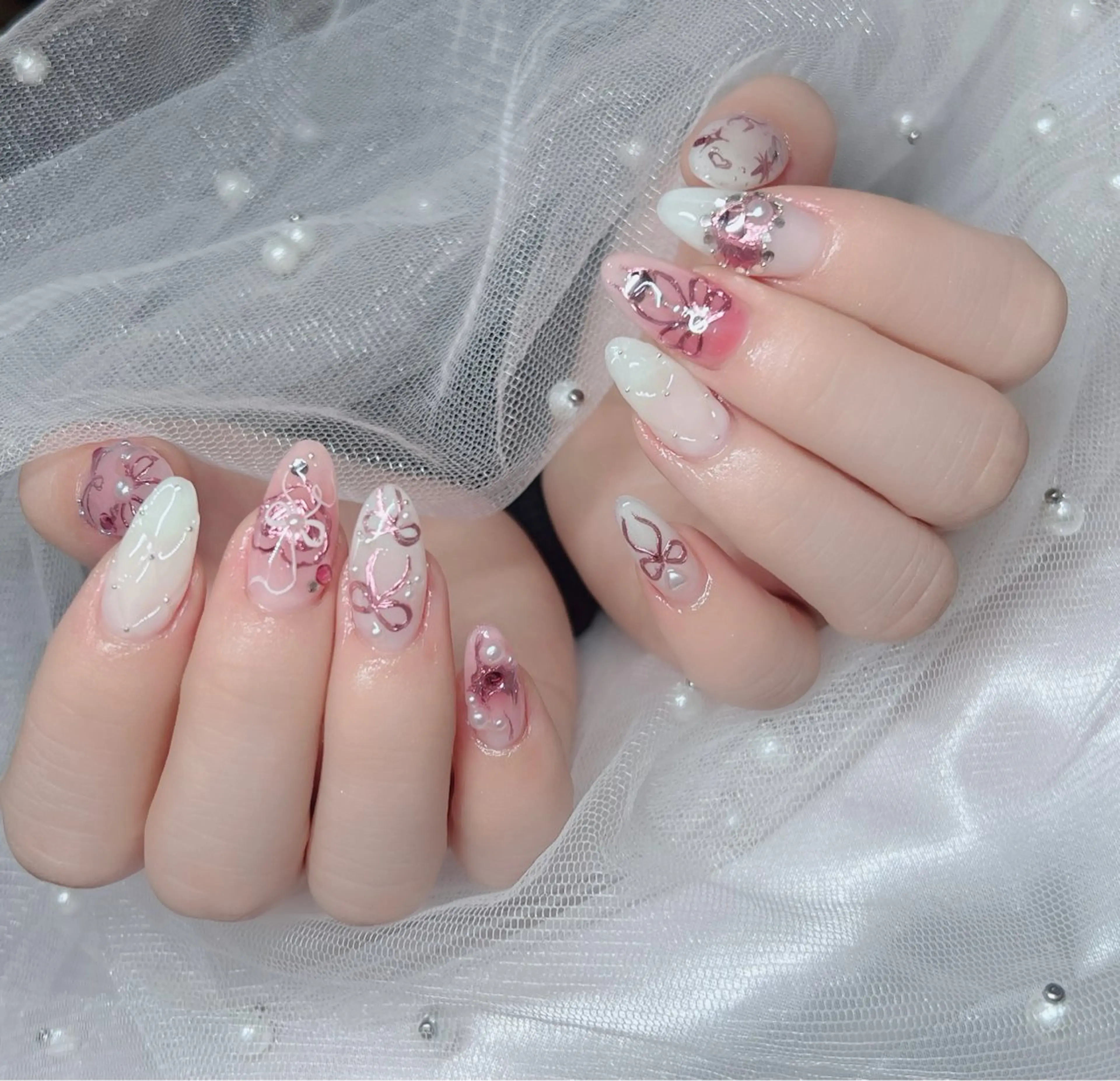 ネイル ハンドネイル 🎀PG🩵 ネイルサロンのネイルデザイン