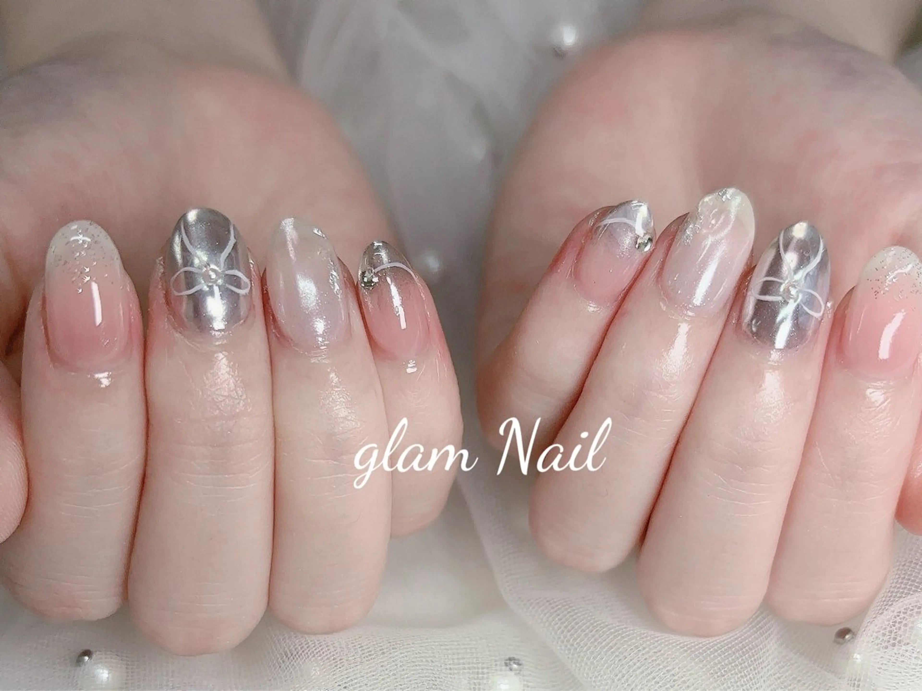 ネイル ハンドネイル エツメ💅 長さだし🎀デザインのネイルデザイン