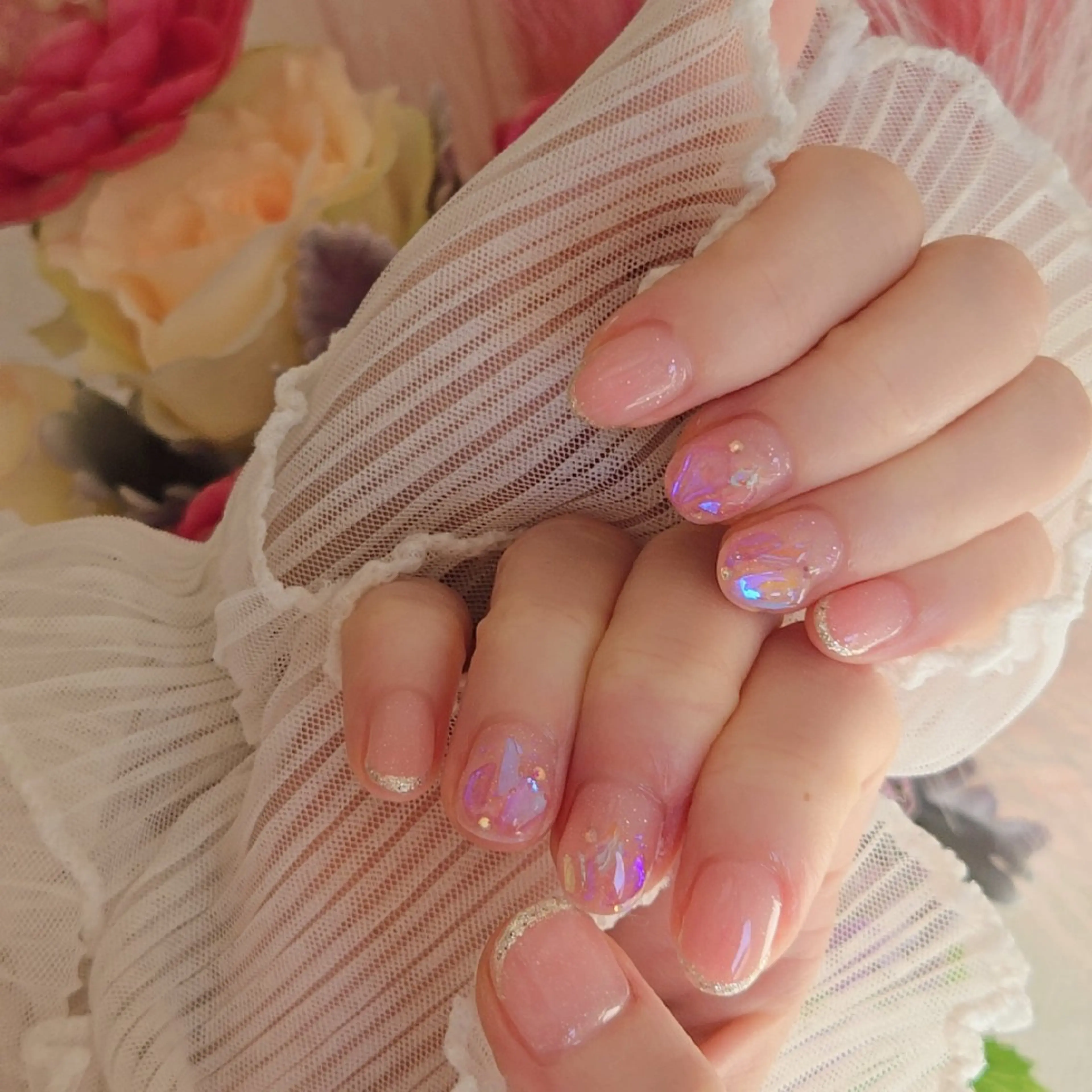 ネイル 氷ネイル・うるうるネイル ラメ(グリッター) ピンク シルバー ハンドネイル Runanail 鶴ヶ峰所属・Runanail.☽ 鶴ヶ峰　naruのネイルデザイン