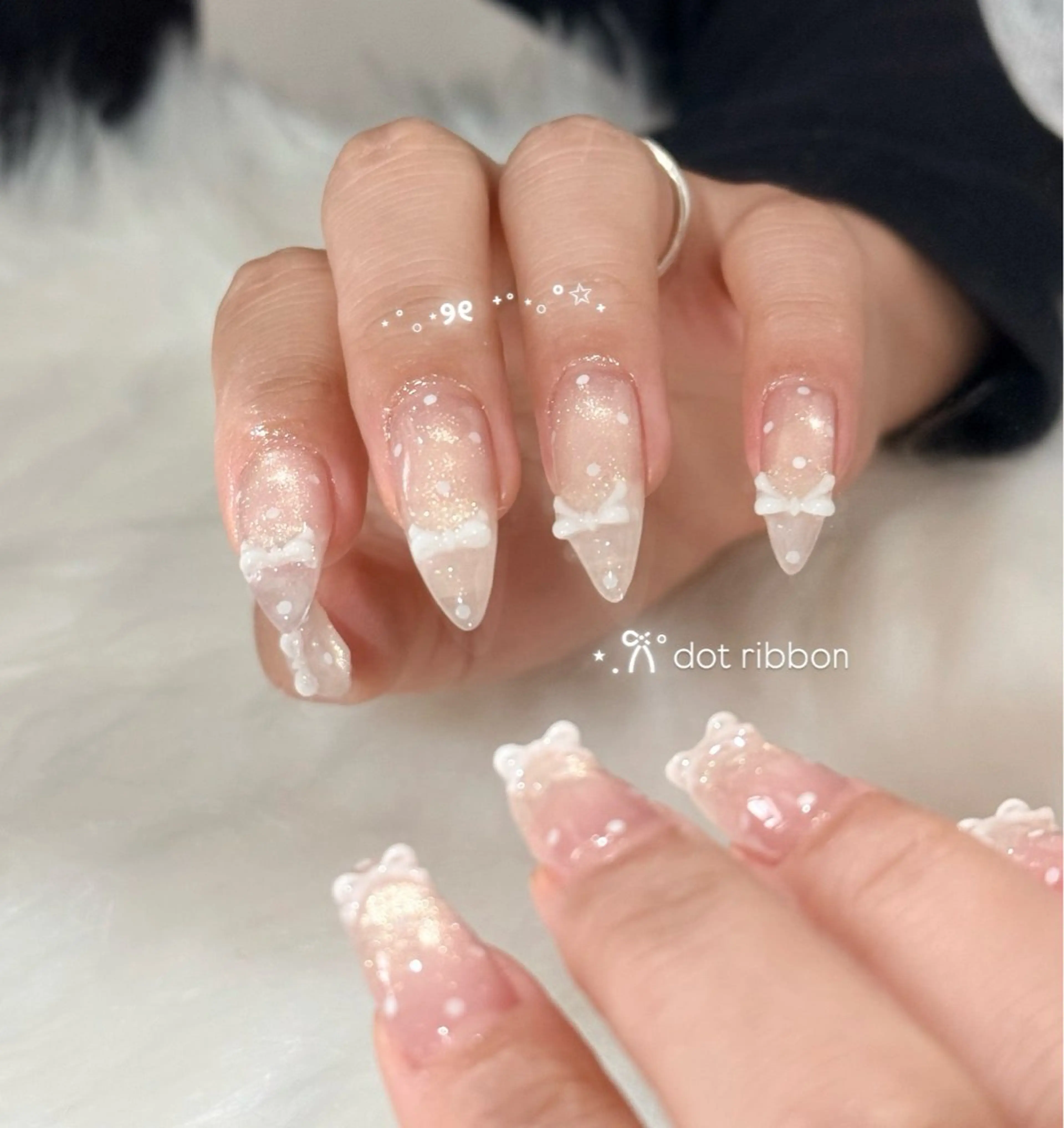 ネイル ドット フットネイル ガーリー 氷ネイル・うるうるネイル キラキラネイル ハンドネイル Blanche　mimii所属・Blanche Ayaのネイルデザイン