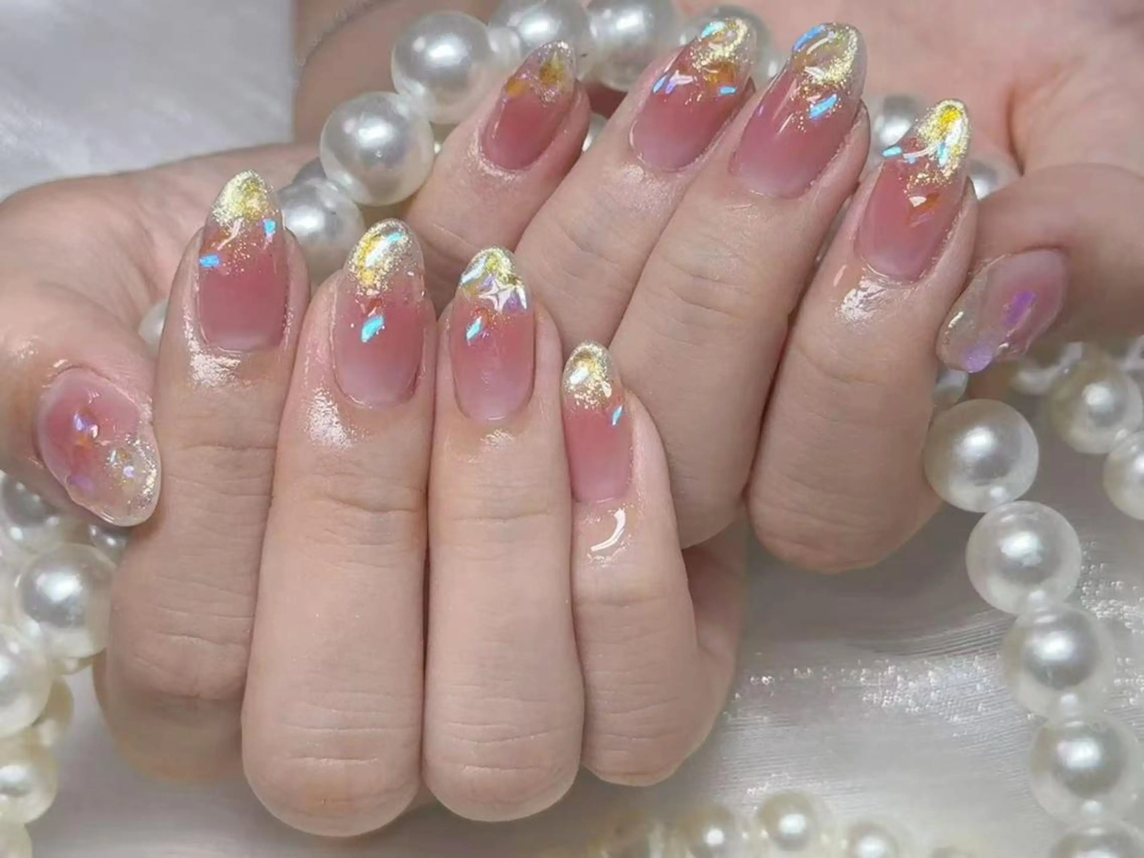 ネイル アートネイル クリアネイル 成人式 長さ出し フラッシュネイル ハンドネイル Ru na🍳のネイルデザイン