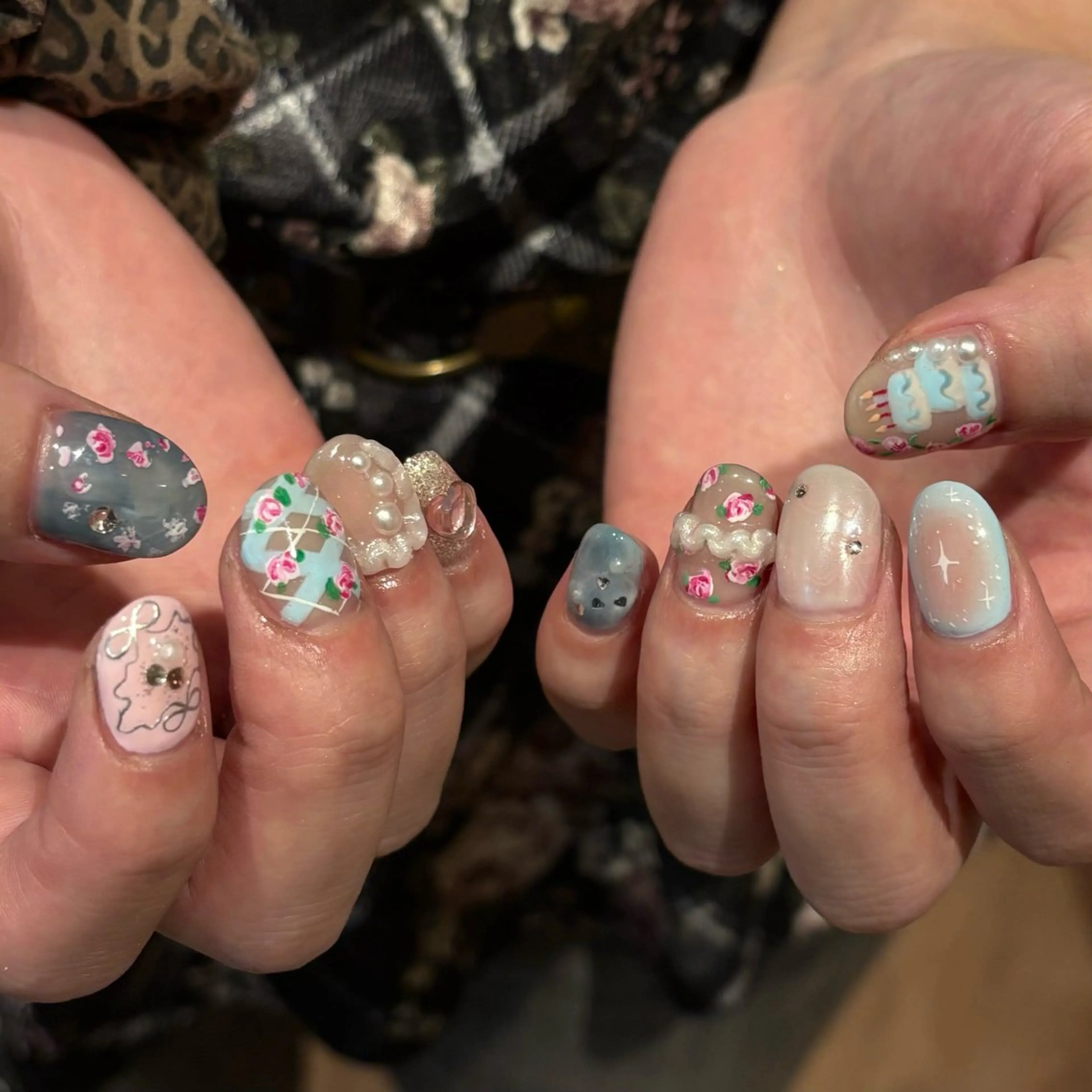 ネイル チークネイル ガーリー グラデーション レース 持ち込み ハンドネイル Bianca名駅店 安田のネイルデザイン