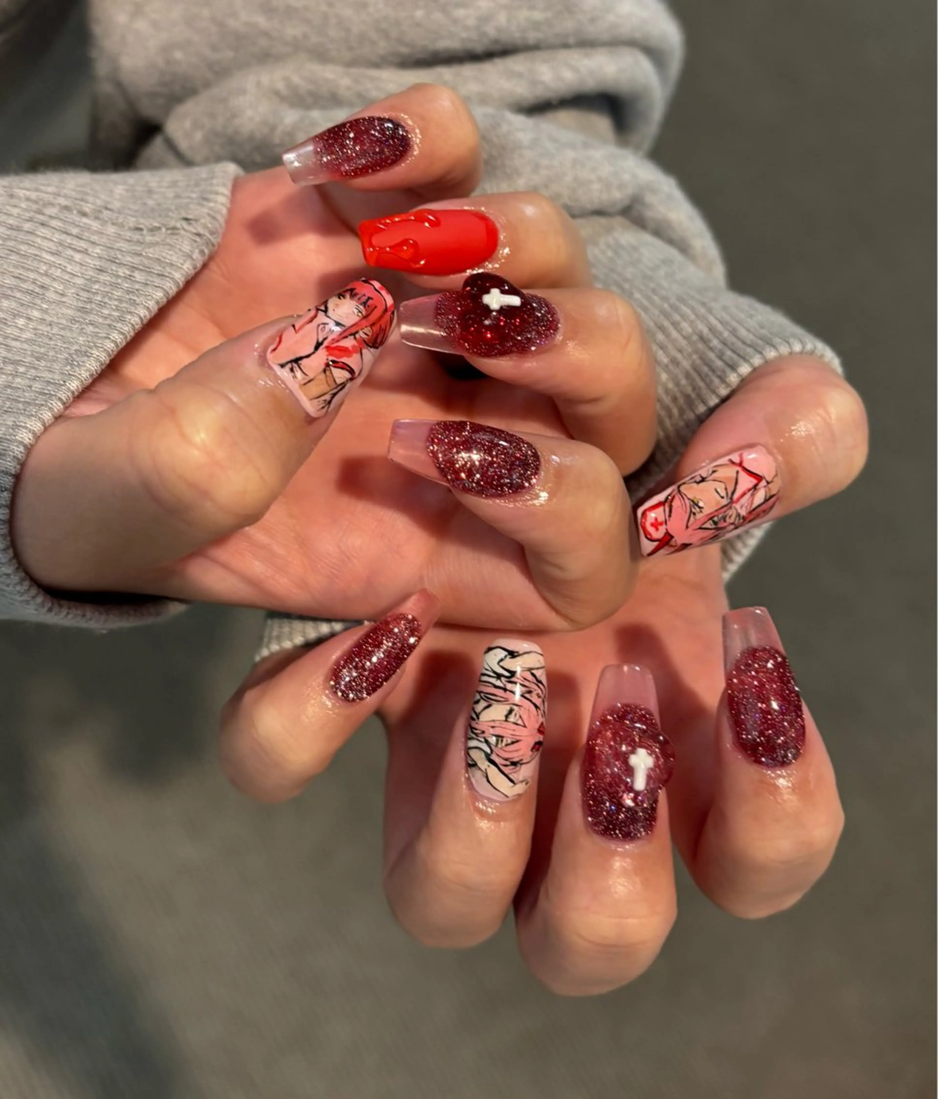 【オフあり🍒ྀི海外アート】長さ出しスカルプ10本+アートし放題・パーツ付け放題(持ち込みOK)の写真