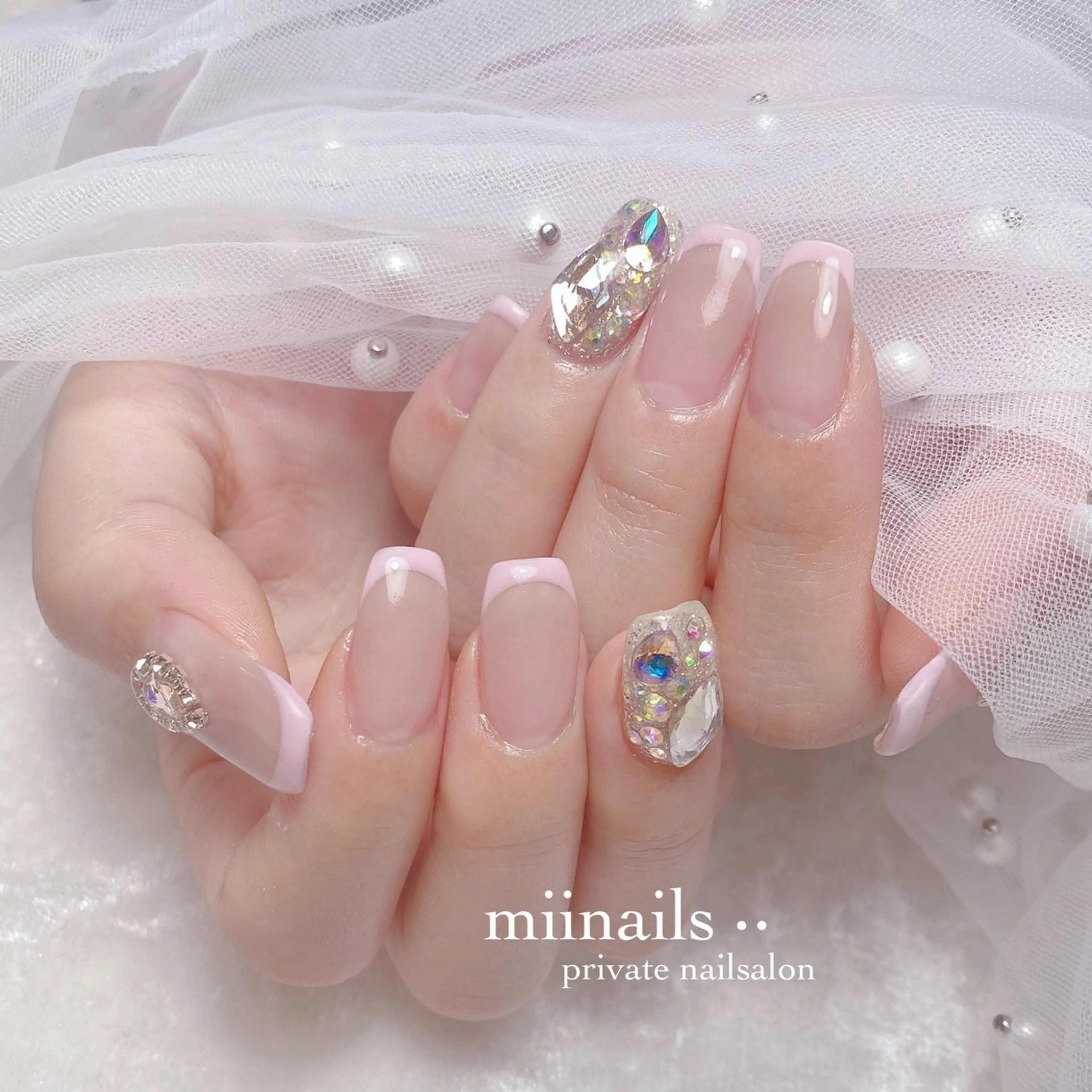 ネイル フレンチネイル 韓国ネイル ワンホンネイル ハンドネイル nailsalon miinailsのネイルデザイン
