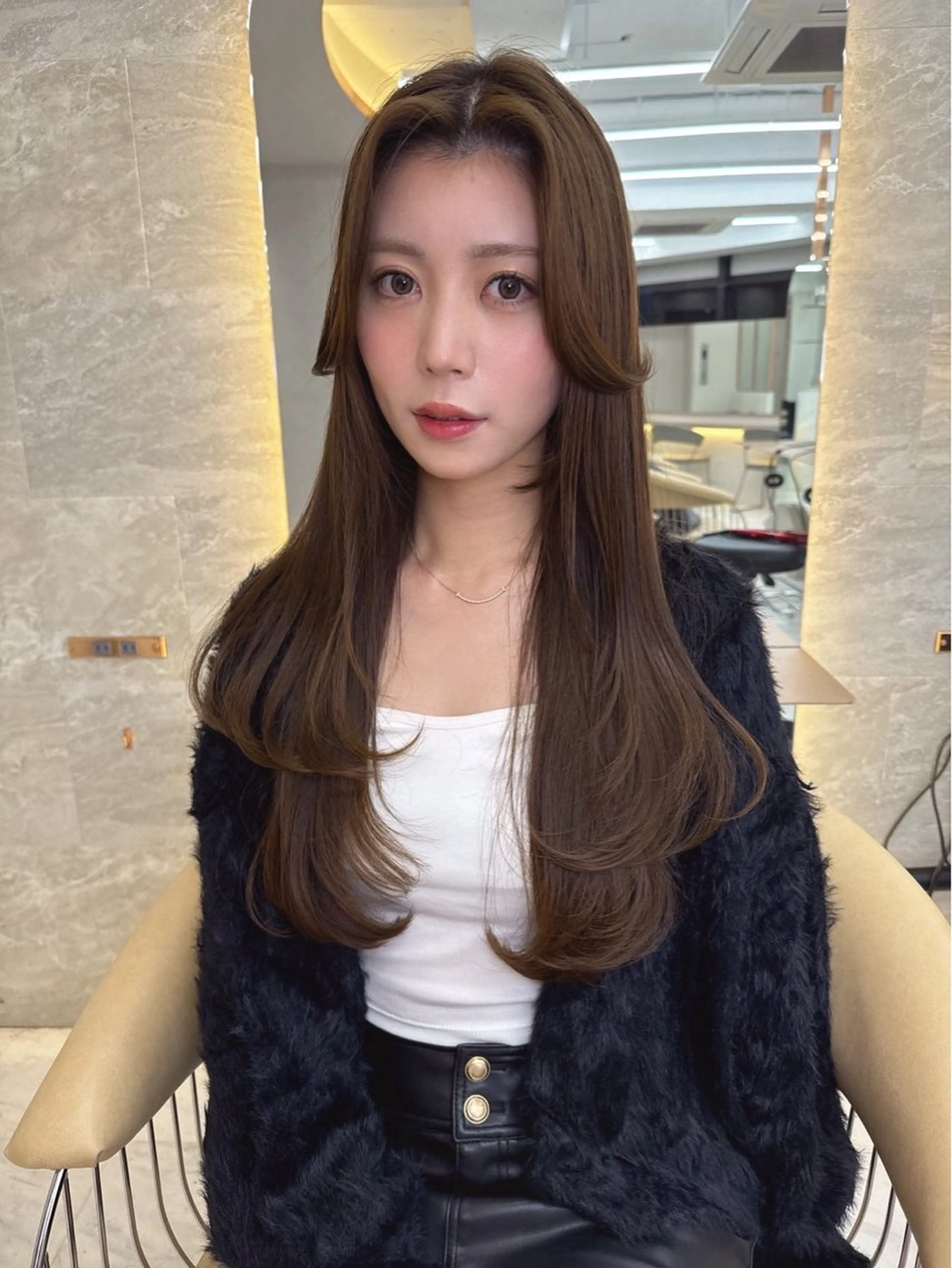ロング カット ヘアカラー トリートメント 縮毛矯正/レイヤー 韓国/顔まわり/夢音のヘアスタイル