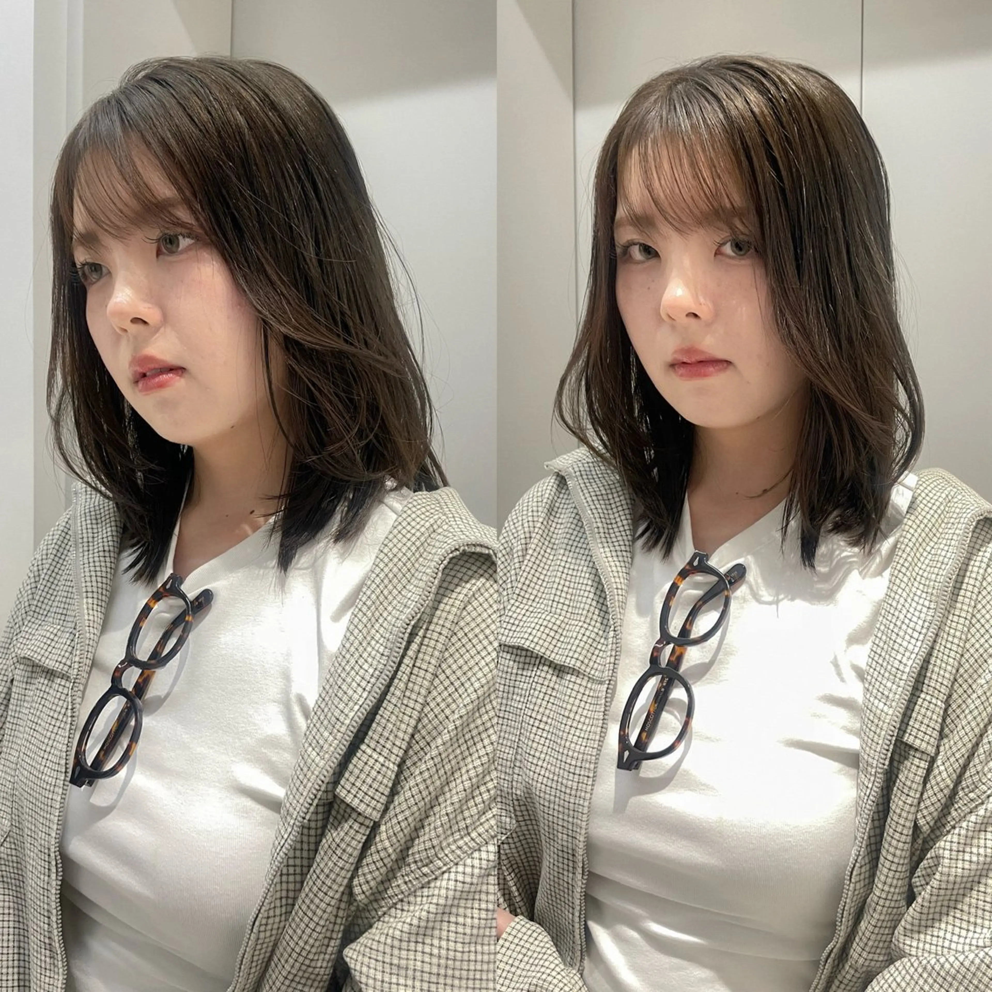 ミディアム 伸ばしかけ カット ヘアカラー 抜け感perm🌐 ｜kazaneのヘアスタイル