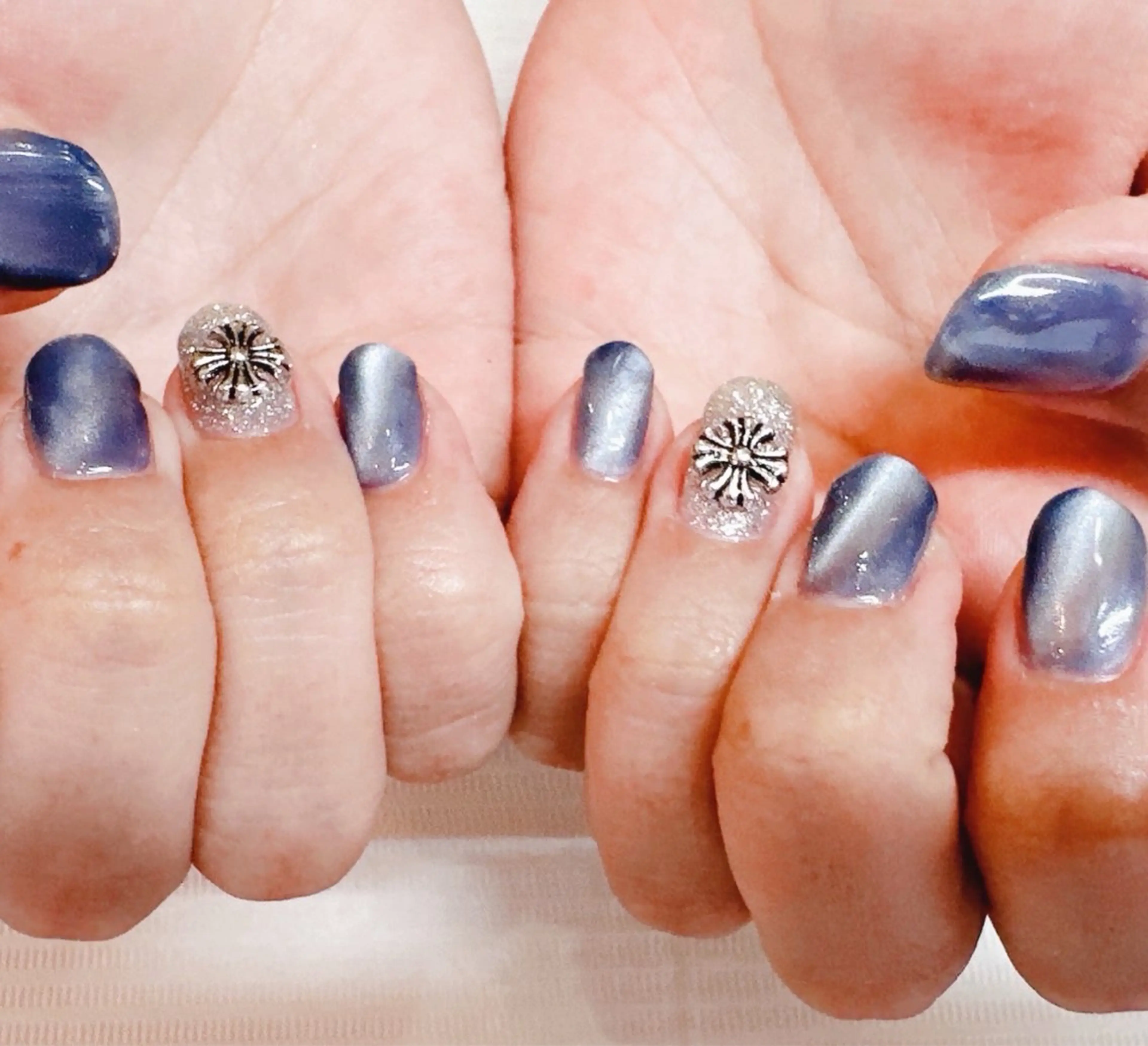 ネイル ラメ(グリッター) マグネットネイル ネイビー シルバー Nail & Personalcolor Ring所属・⭐️Chiharu ⭐️のネイルデザイン