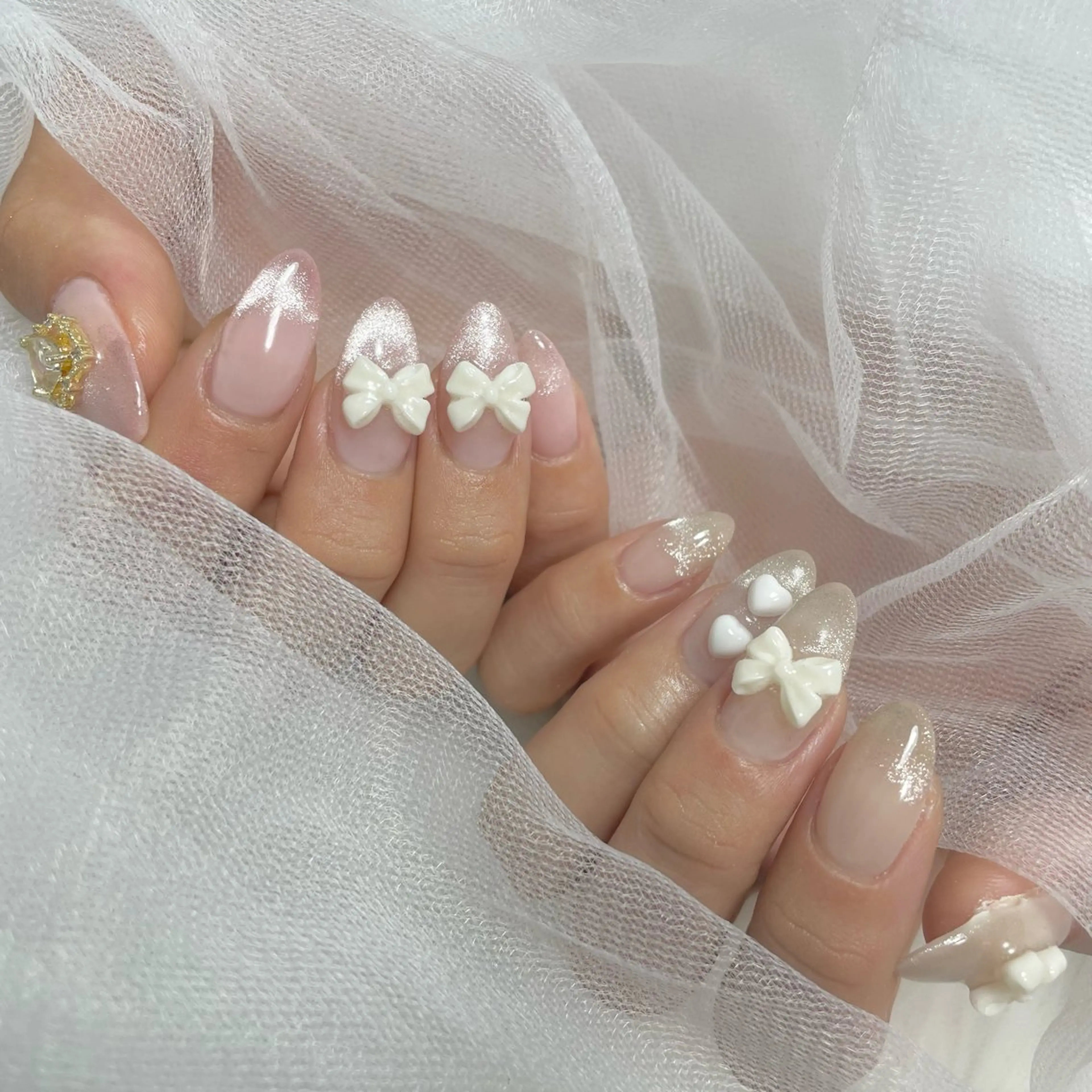 ネイル ガーリー マグネットネイル ピンク リボン h's dazz harukaのネイルデザイン