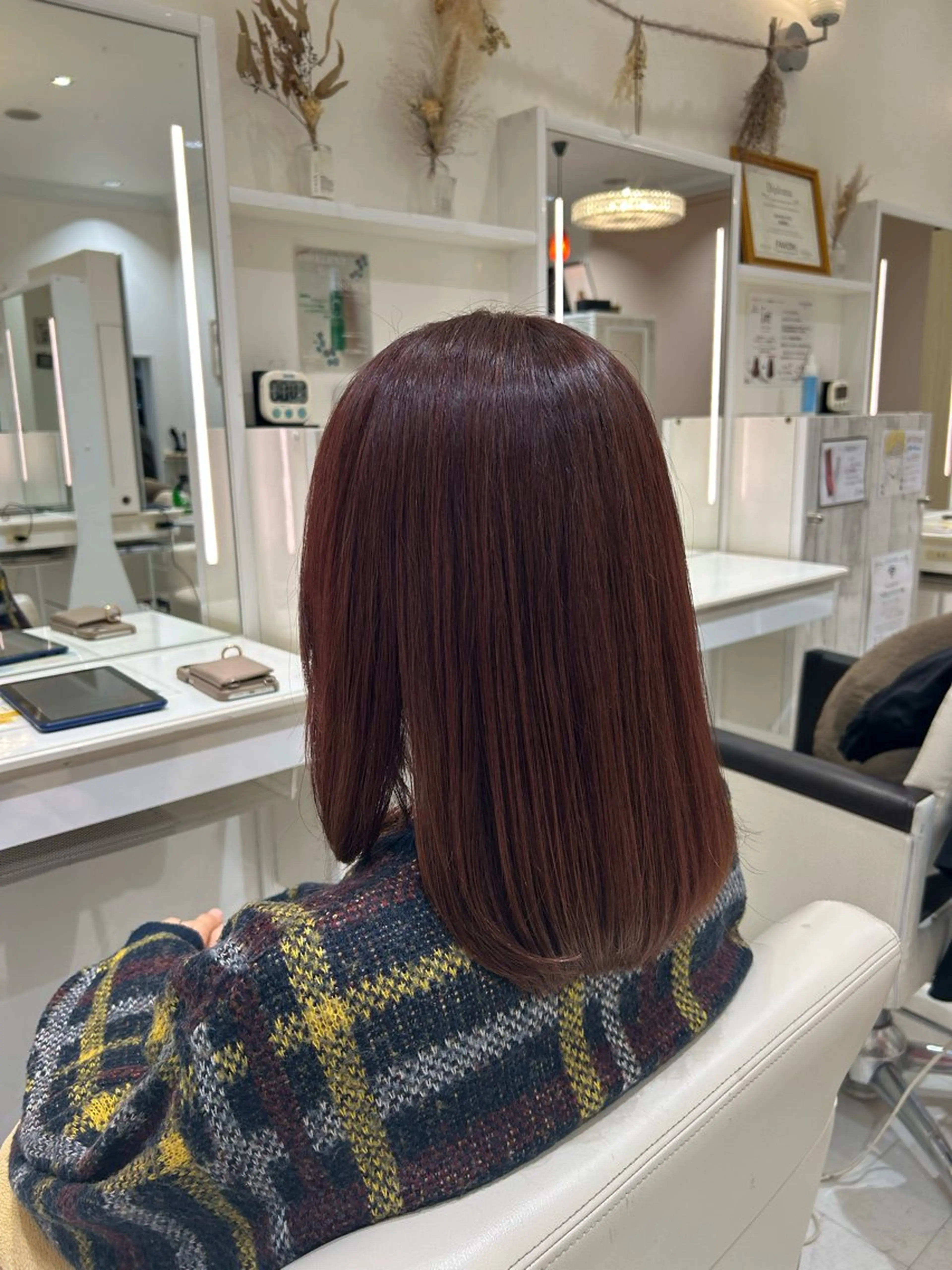 ミディアム カラー ブラウンカラー ピンクカラー ピンクブラウン ORANGEPOP 南船橋店所属・富 菜那里のヘアスタイル