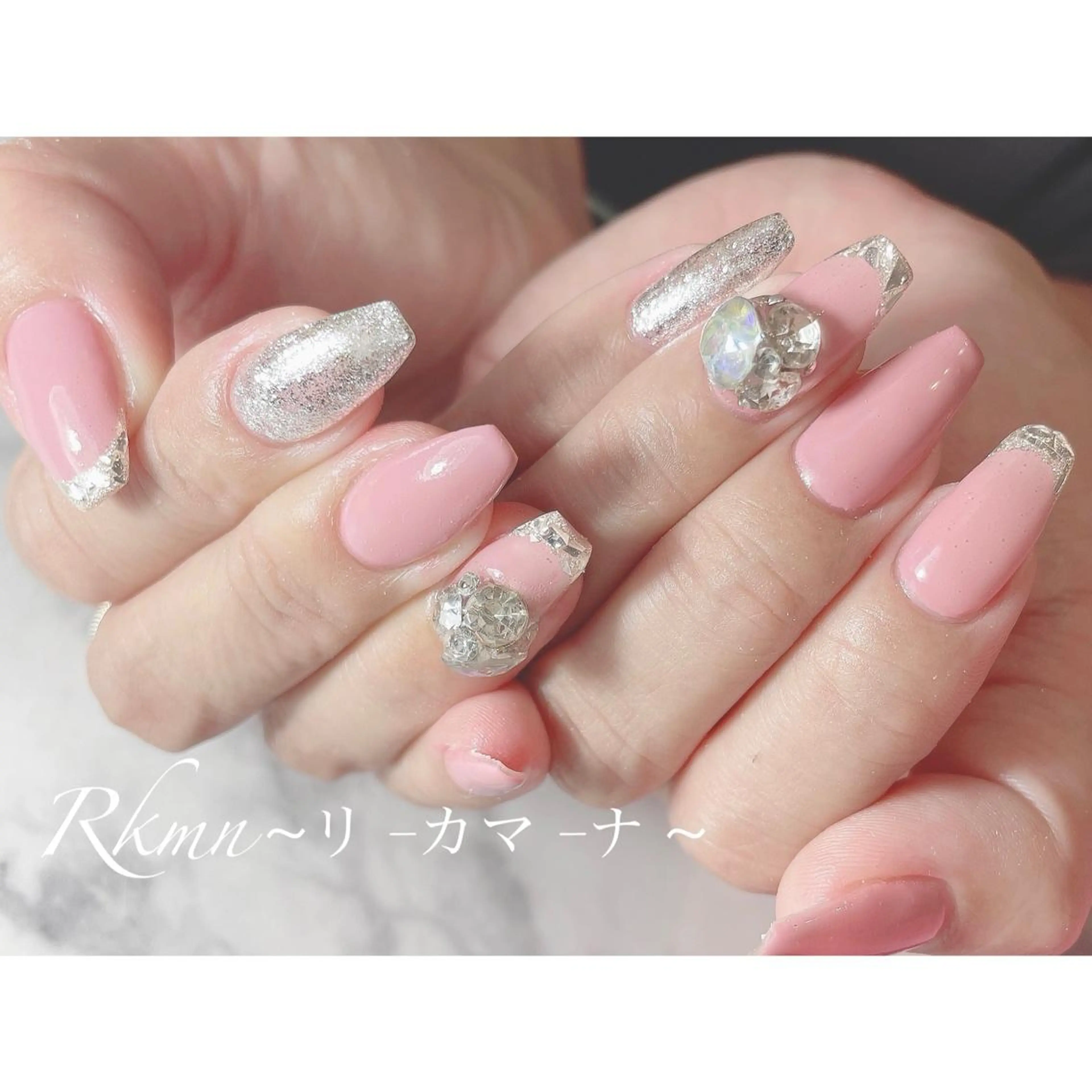 ネイル アートネイル フレンチネイル ガラスフレンチ ラメ(グリッター) ピンク ハンドネイル フットネイル ハンドケア Rkmn ~リ-カマ-ナ~のネイルデザイン