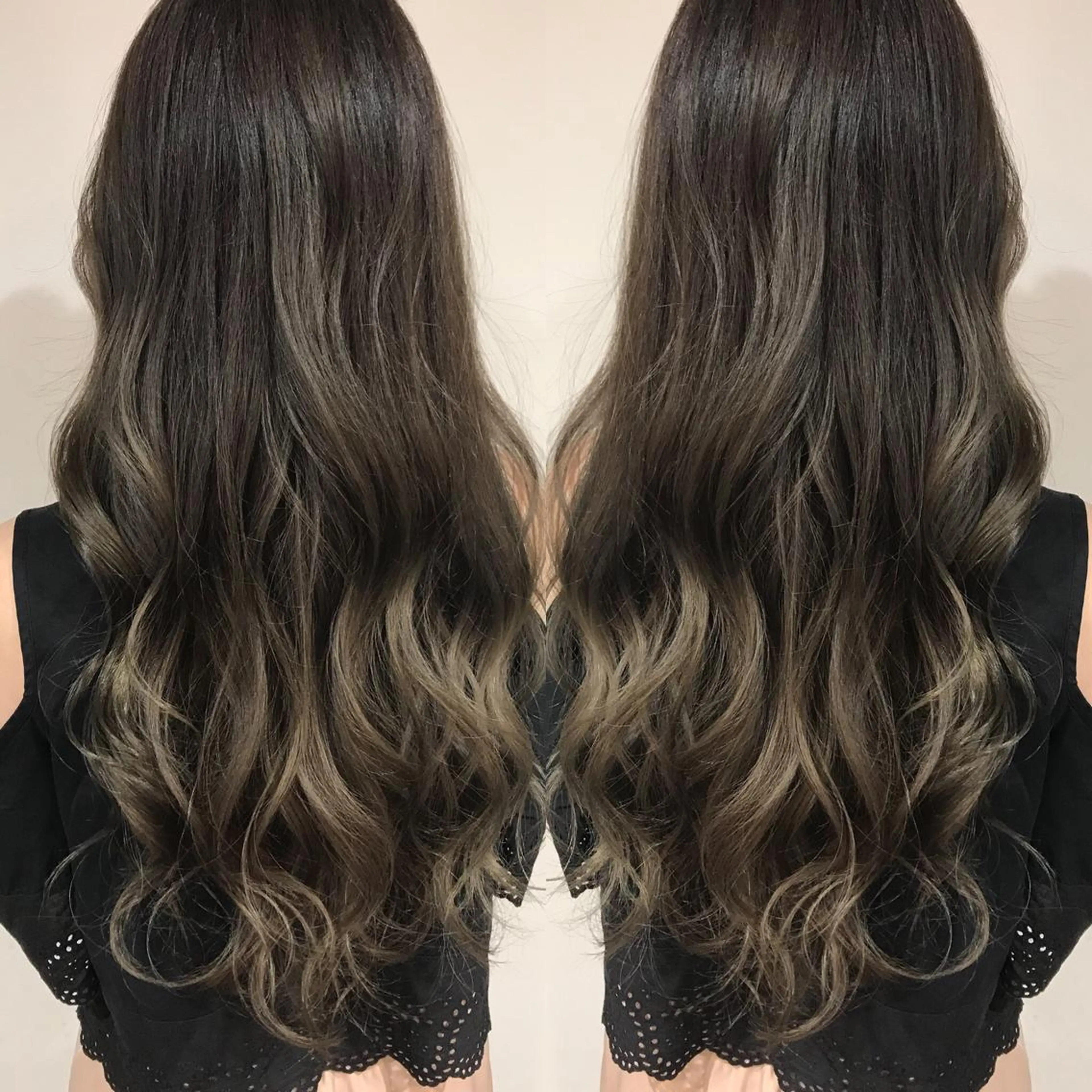 セミロング カラー アッシュ バレイヤージュ ブリーチ グラデーションカラー グレージュ AMI Hair  supply所属・髪質改善カラー 韓国風レイヤーのヘアスタイル