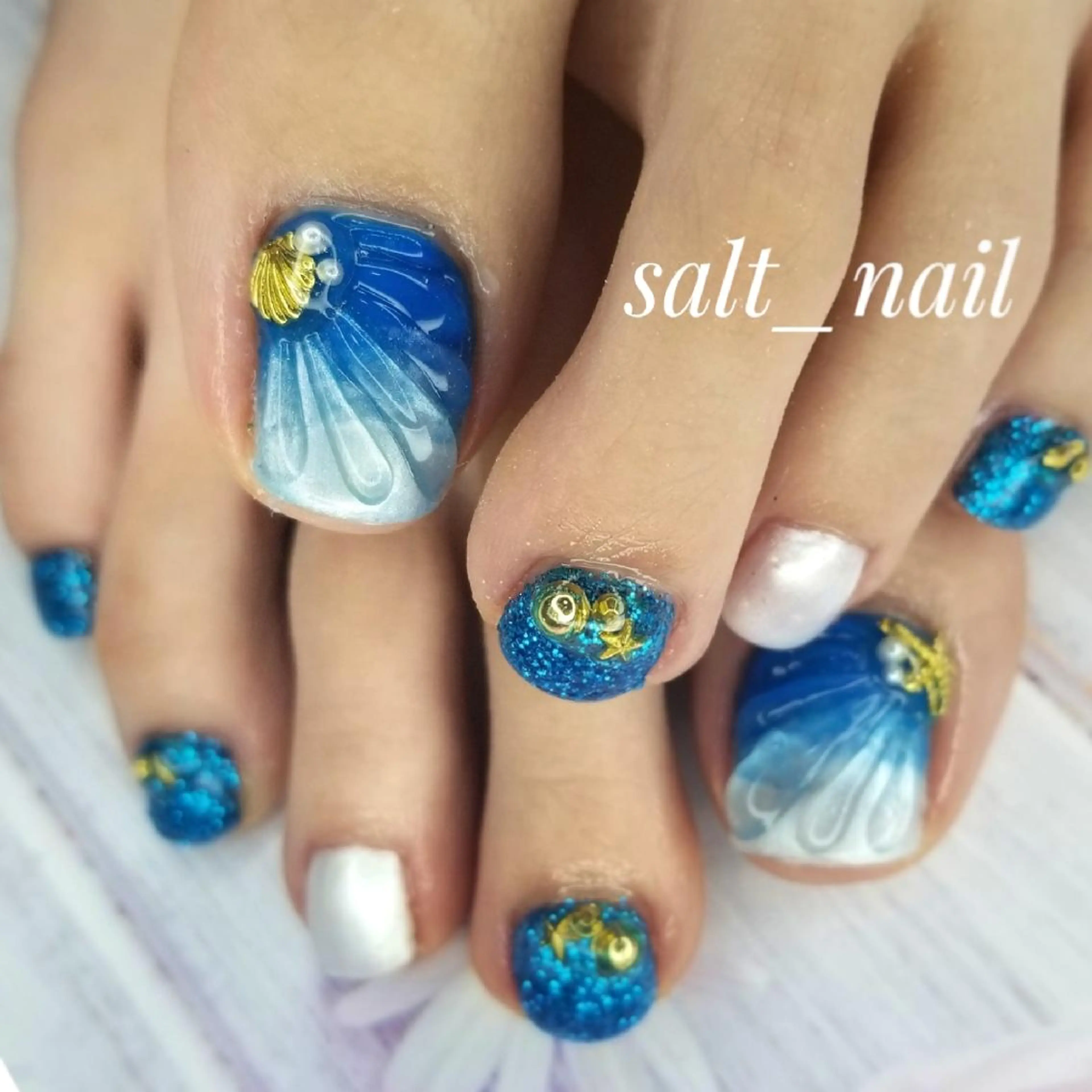 ネイル アートネイル ブルー 夏ネイル 個人サロン saltnailのネイルデザイン