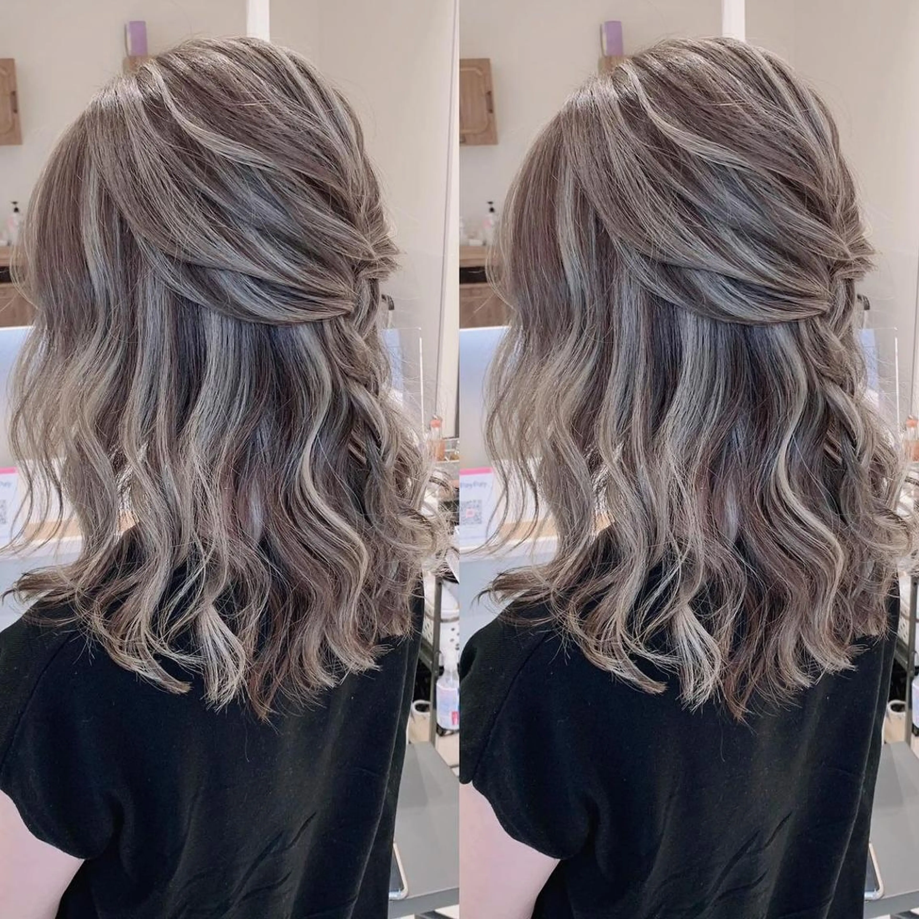 ロング カラー ブリーチ ケアブリーチ ハイライトカラー ハイライト 髪質改善 ヘアカラー オフホワイトアンドなんば所属・福西 洋斗のヘアスタイル