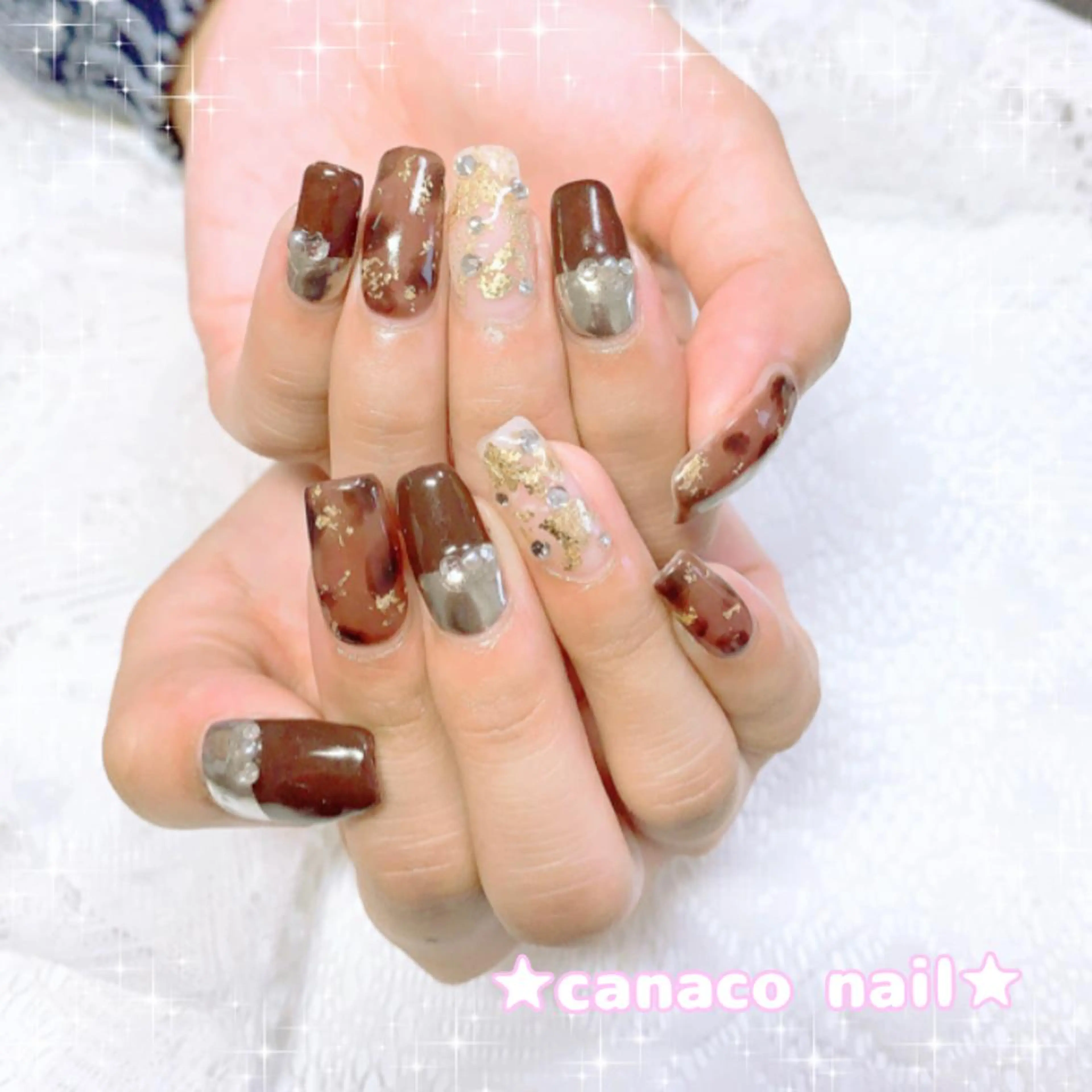 ネイル ブラウン ミラーネイル ハンドネイル ハンドケア Felice所属・ベテランネイル cnc  nailのネイルデザイン