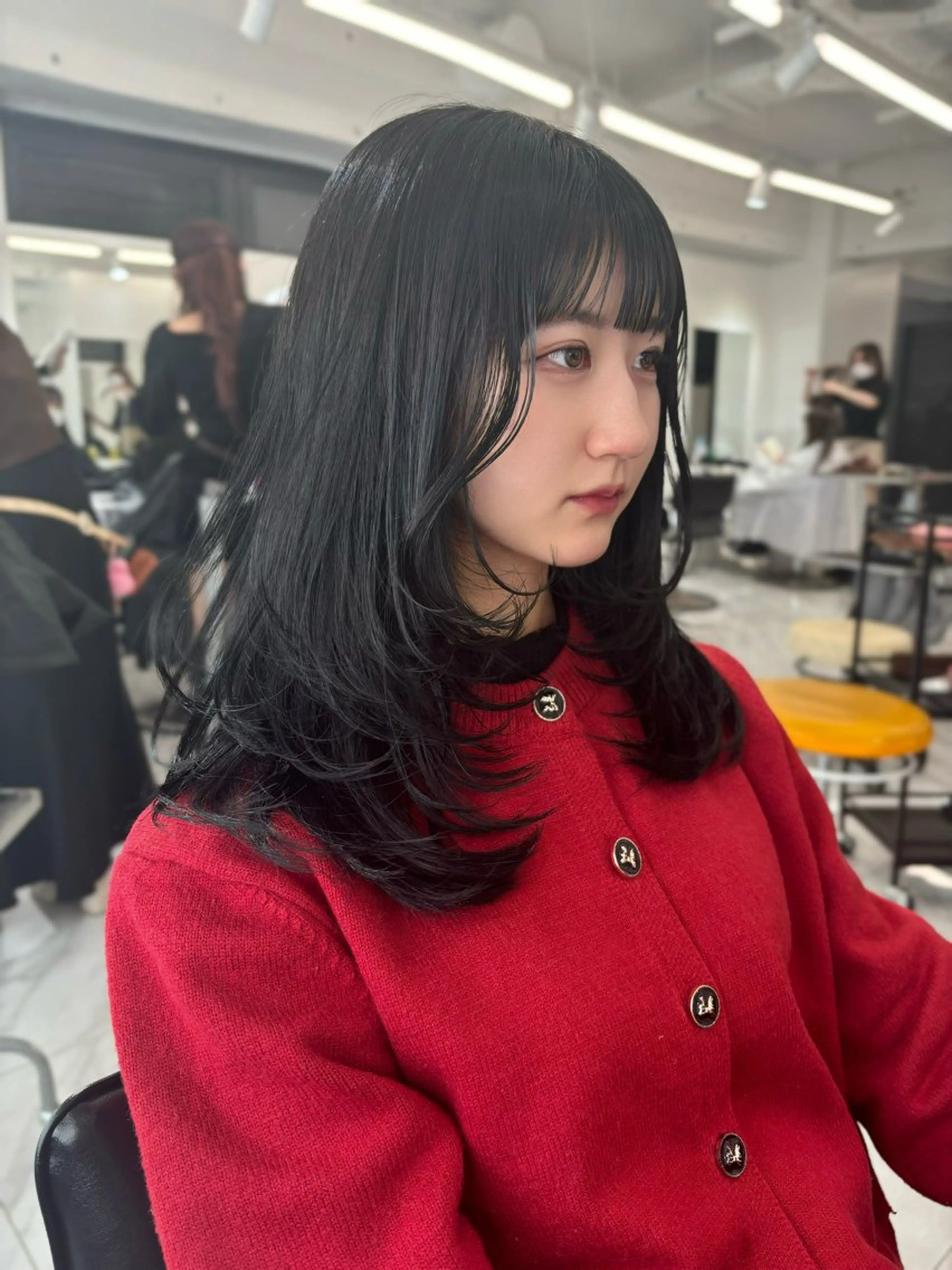 セミロング カラー 黒髪 韓国風ヘア レイヤーカット カット ヘアカラー 大人韓国ヘア 渋谷/Satsukiのヘアスタイル