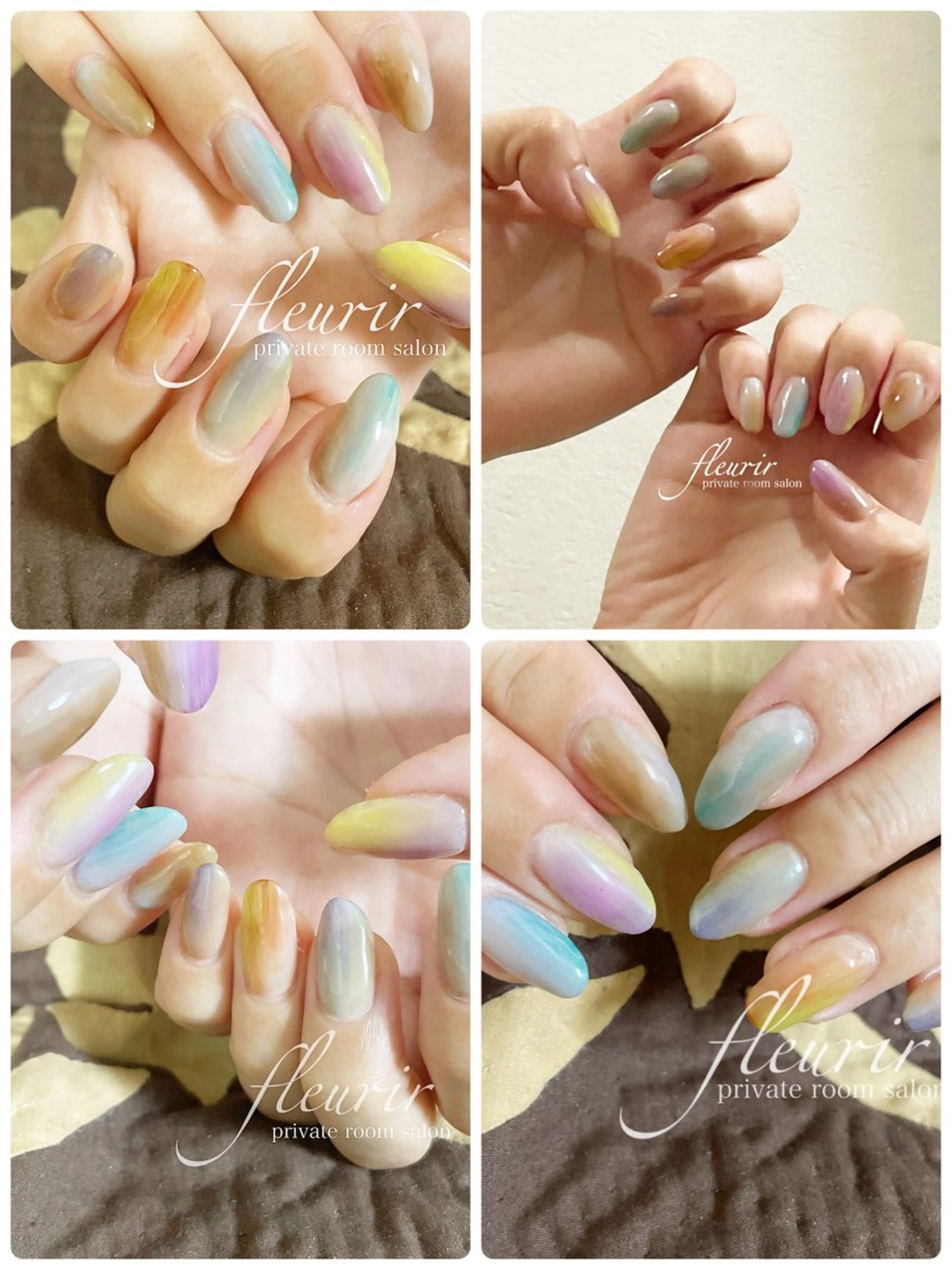 ネイル アートネイル ブラウン フレンチネイル グリーン ミラーネイル ハンドネイル フルリール 【プライベートサロンのネイルデザイン