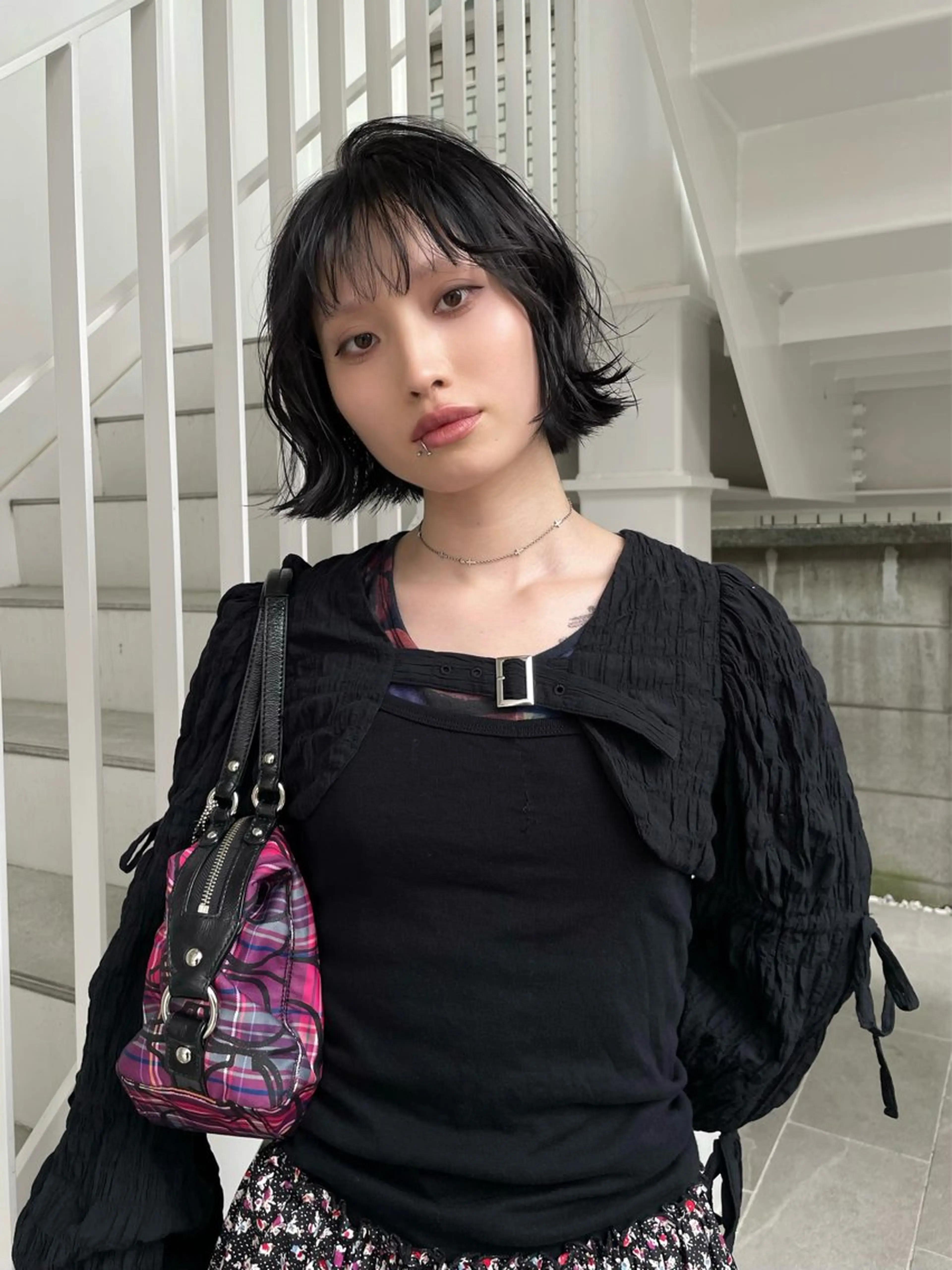 ショート カラー ボブレイヤー ボブ レイヤーカット stén所属・HARUKA/原宿 ハイトーン/レイヤーのヘアスタイル