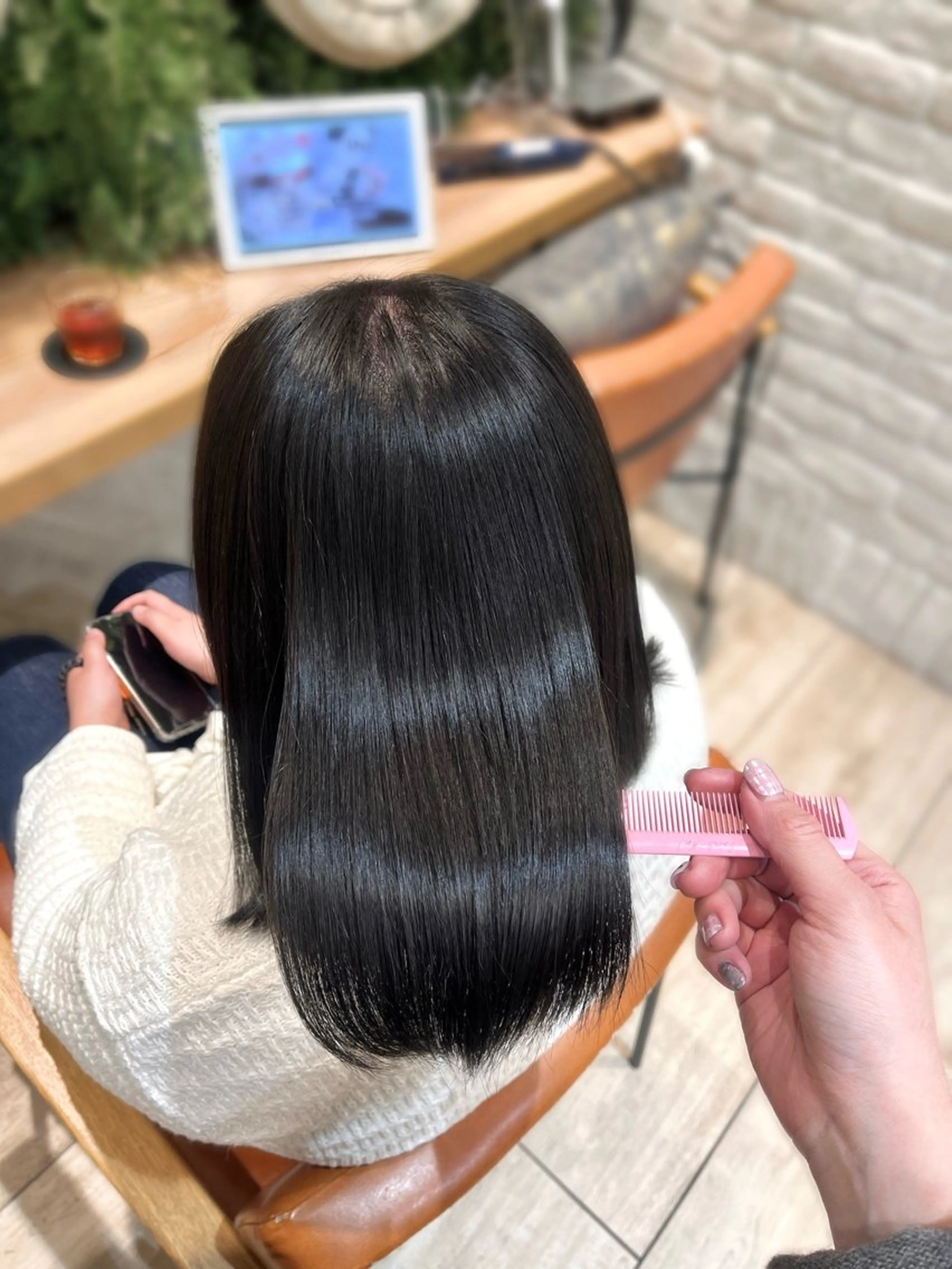 ミディアム 縮毛矯正 韓国レイヤー 暖色カラー/さくらのヘアスタイル