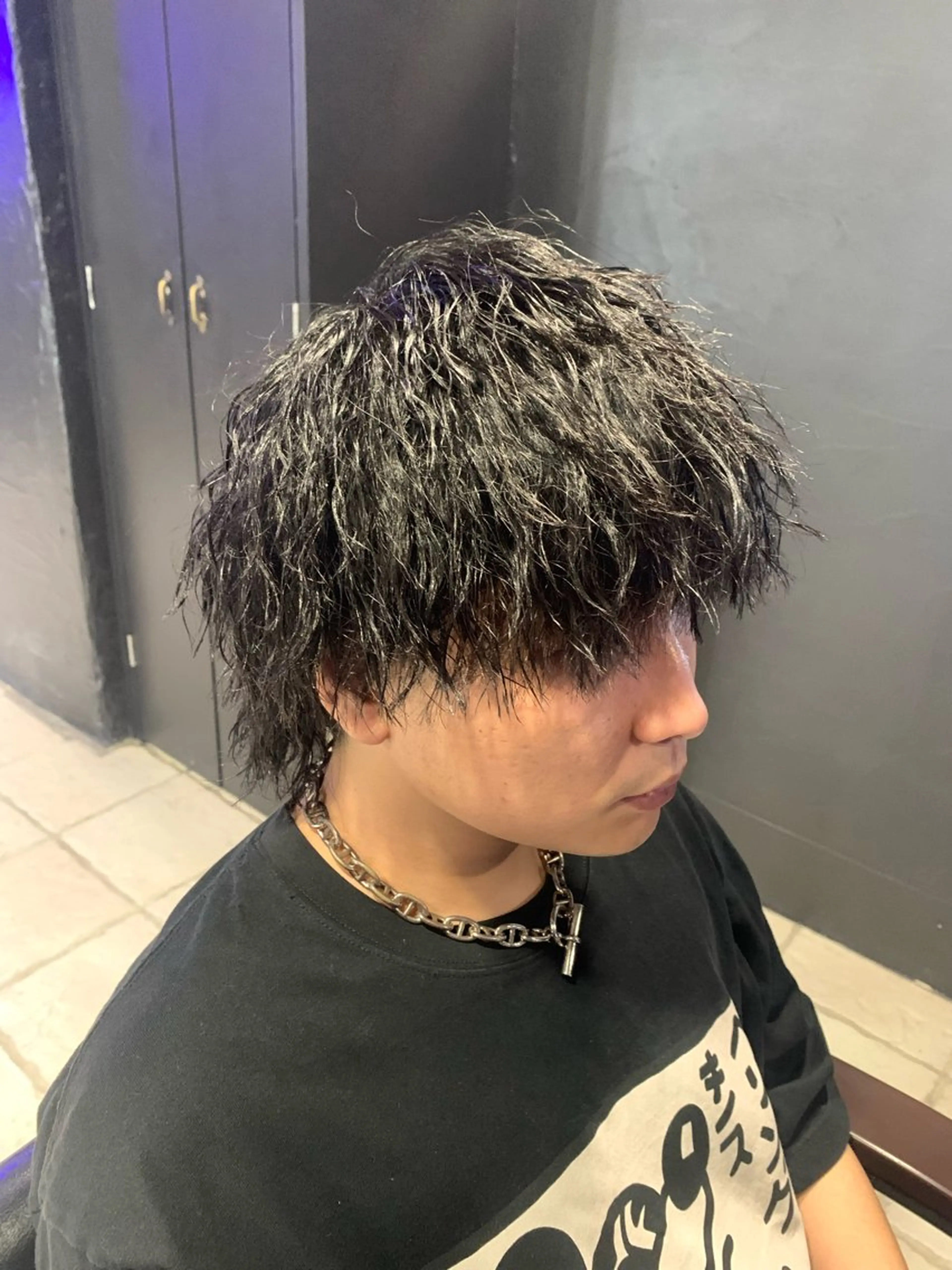 ミディアム メンズ メンズウルフカット ウルフカット メンズパーマ/難波/ 心斎橋　室園亮佑のヘアスタイル