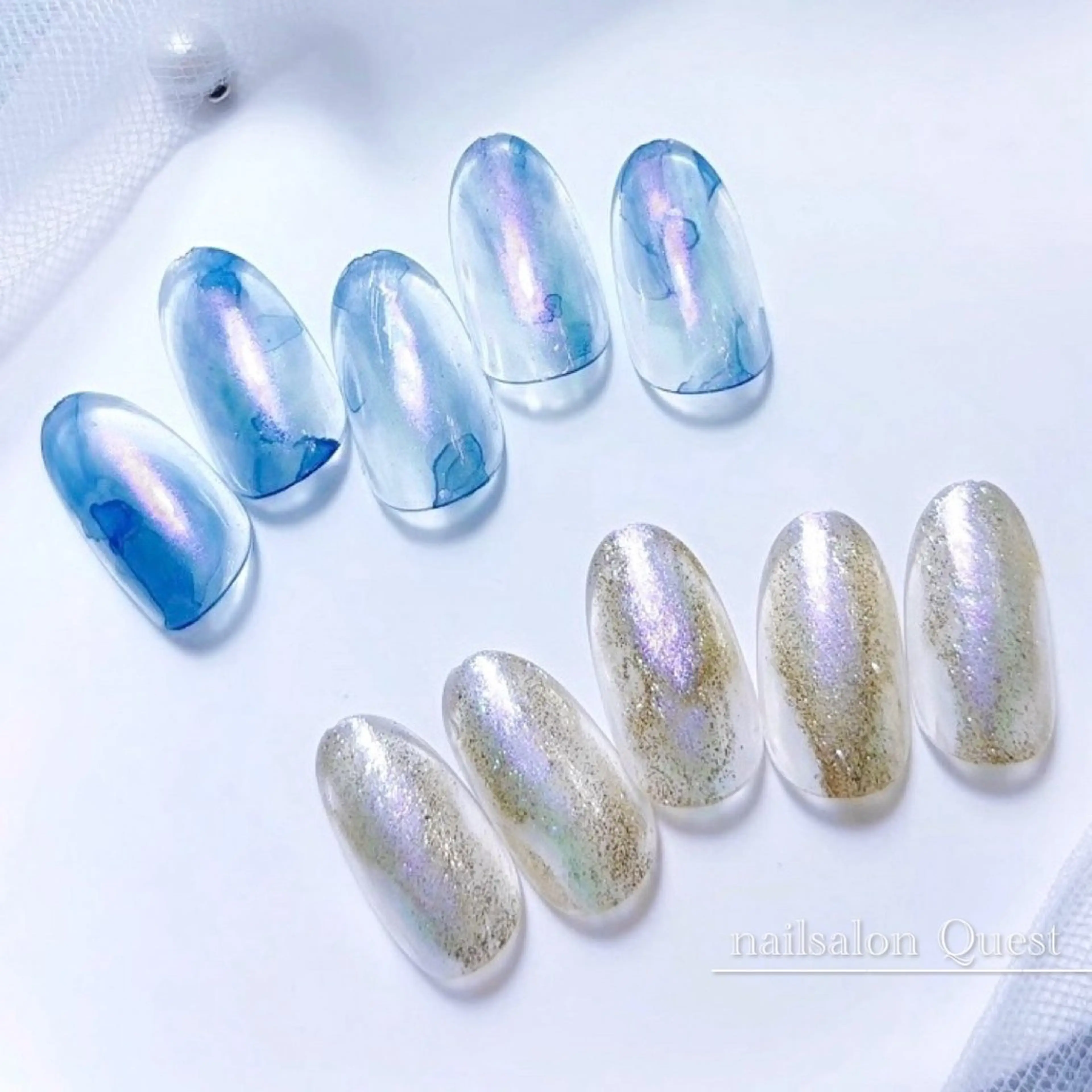 ネイル ブルー クリアネイル ラメ(グリッター) ニュアンスネイル nailsalon Questのネイルデザイン