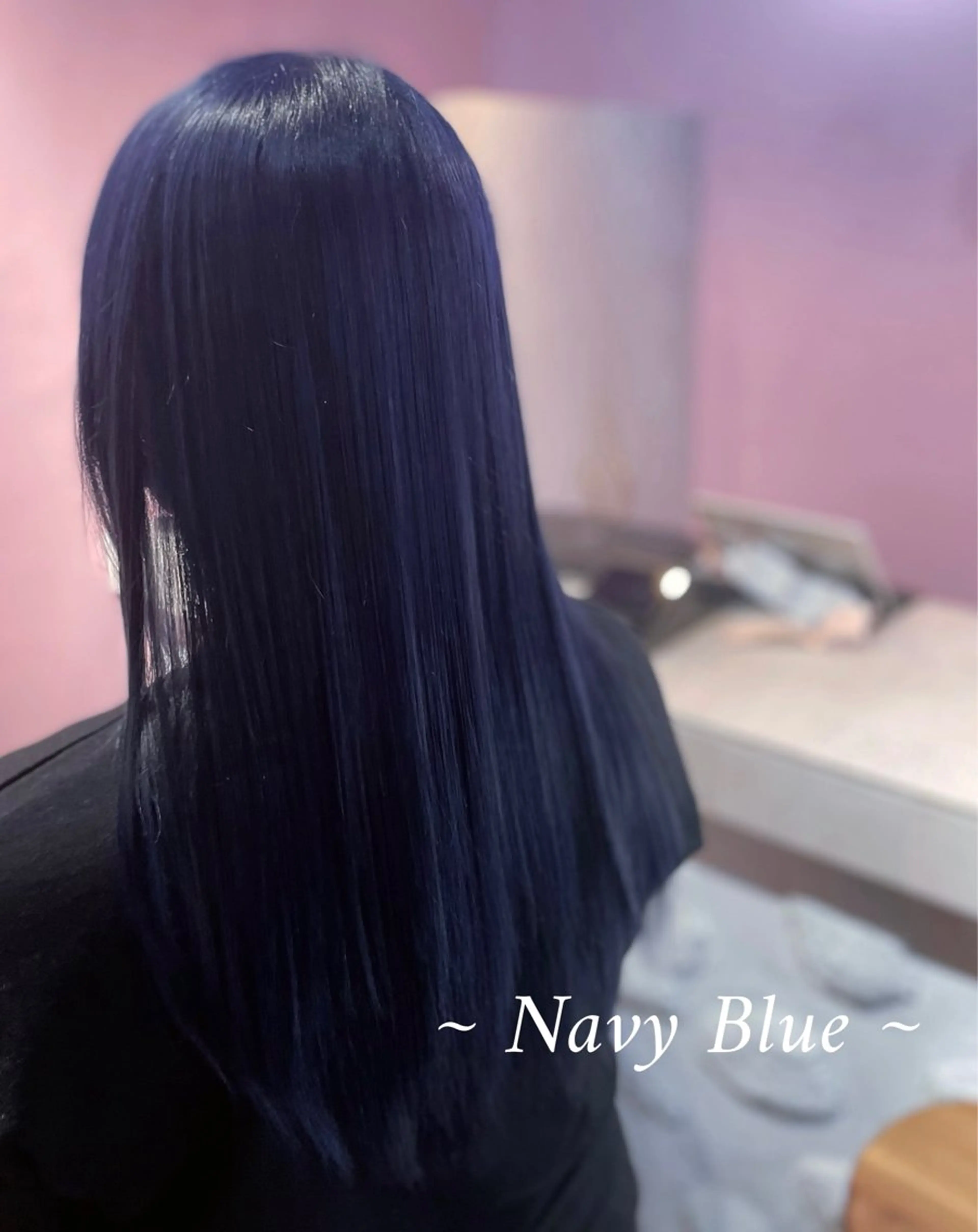 ロング カラー ブリーチ ブルーカラー ネイビーカラー カット、縮毛矯正 モデル募集🎀あゆみのヘアスタイル