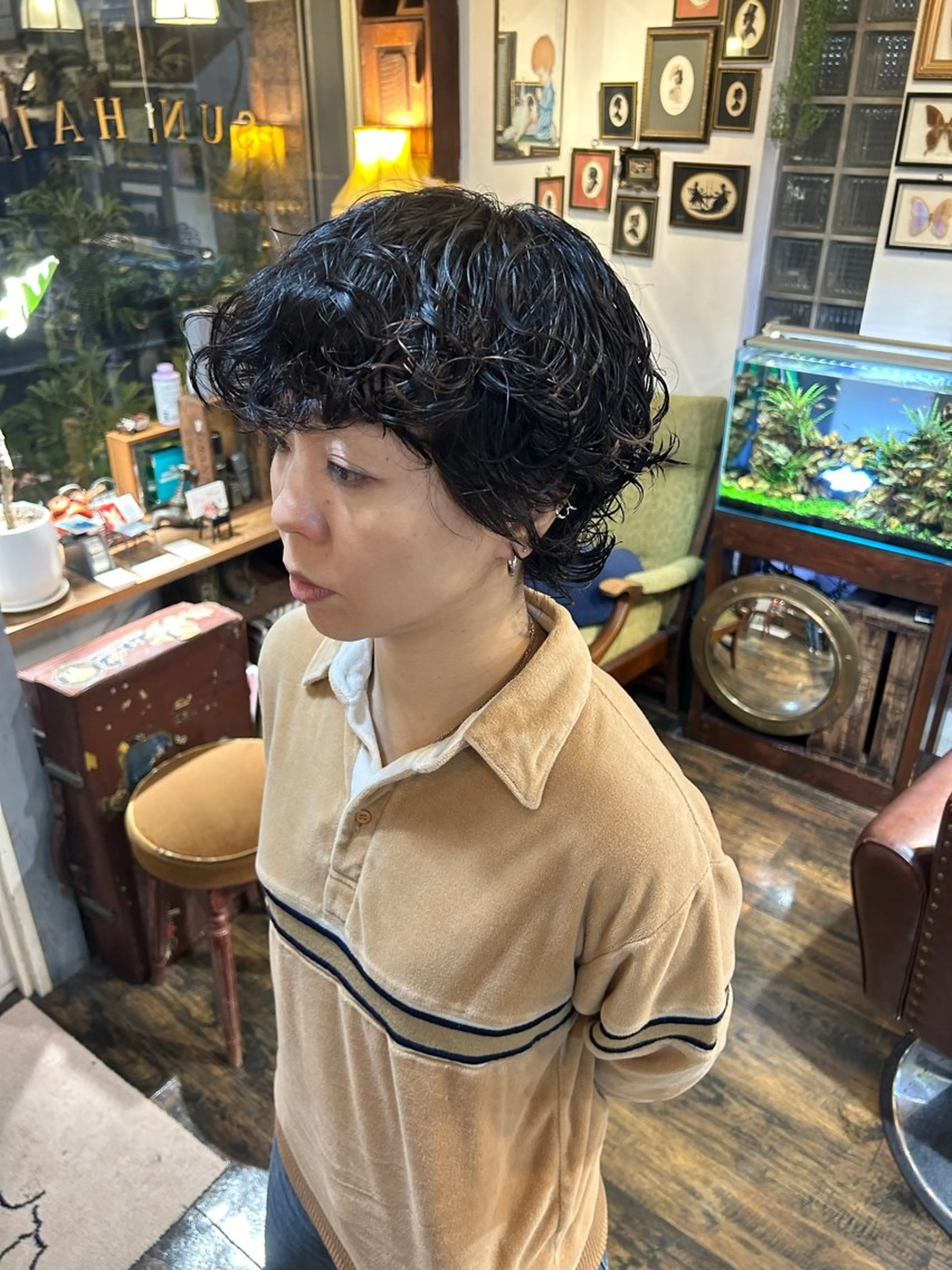 ミディアム パーマ カット パーマ トリートメント 清水千優/パーマ/透 明感カラー/メンズのヘアスタイル