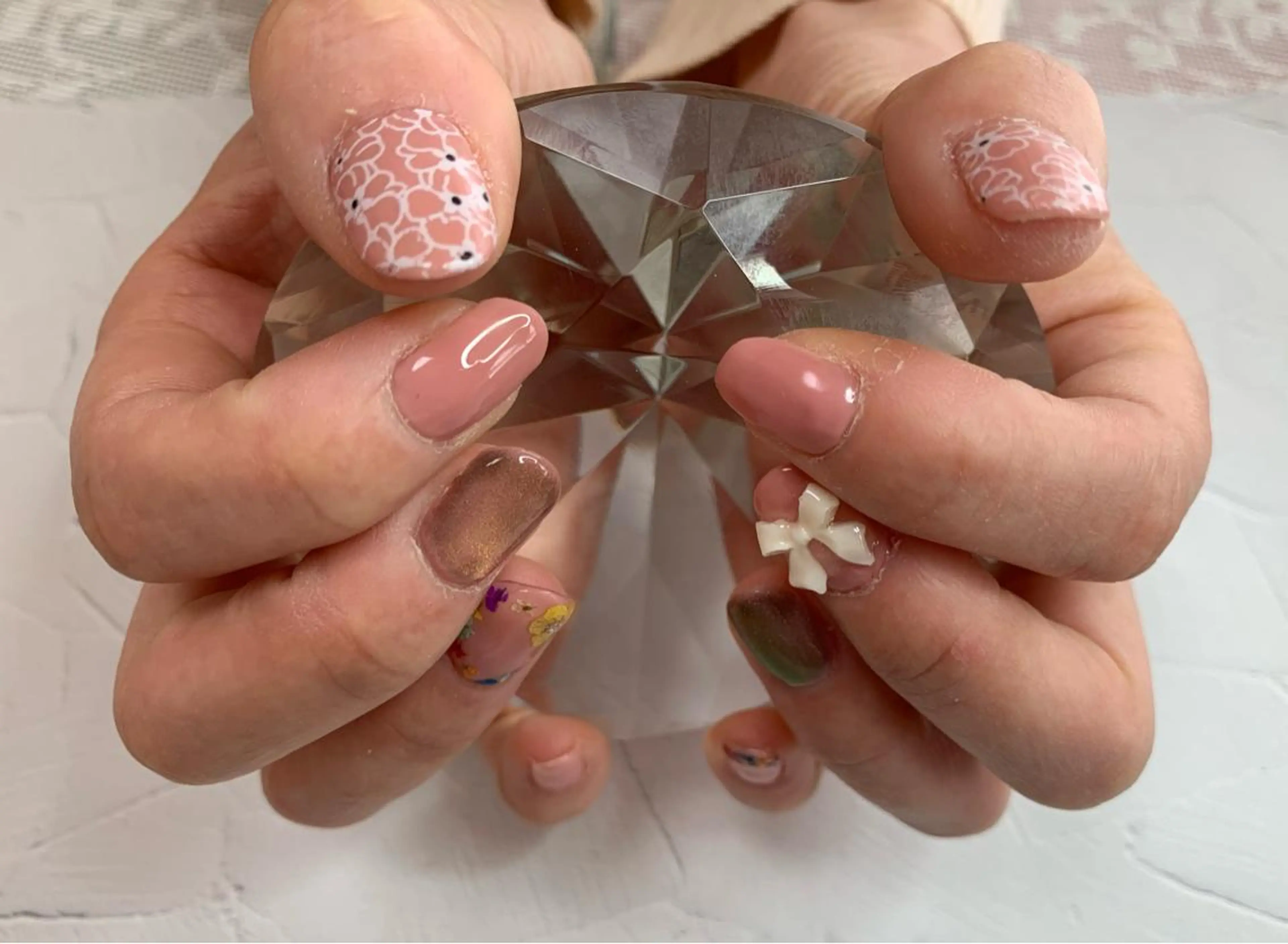 ネイル 桜ネイル 長さ出し リボン 春ネイル noheanail YONEDAのネイルデザイン