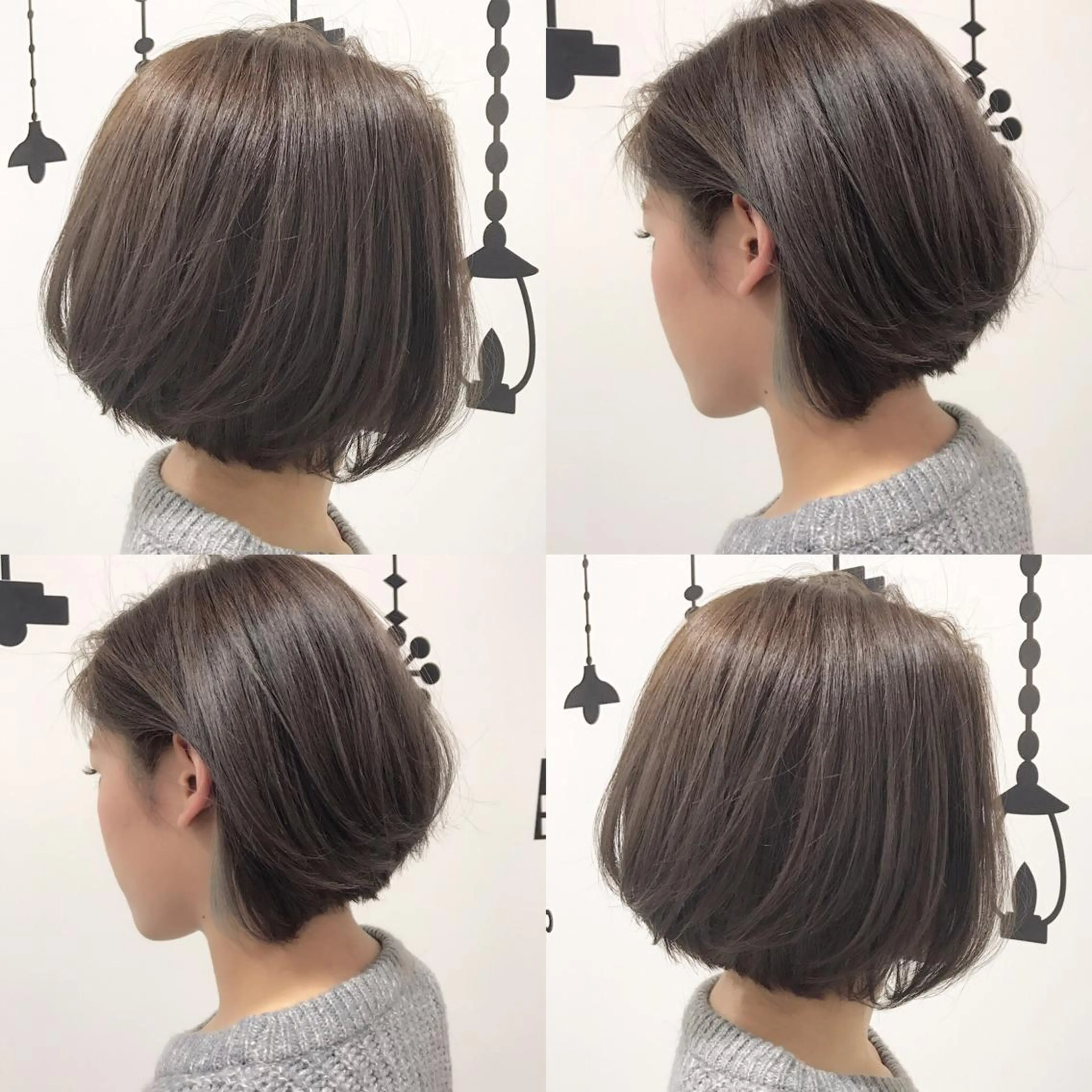 ショート カラー 前下がりボブ ブリーチ グレージュ シルバー ボブ 村井 香怜のマツエク・マツパデザイン