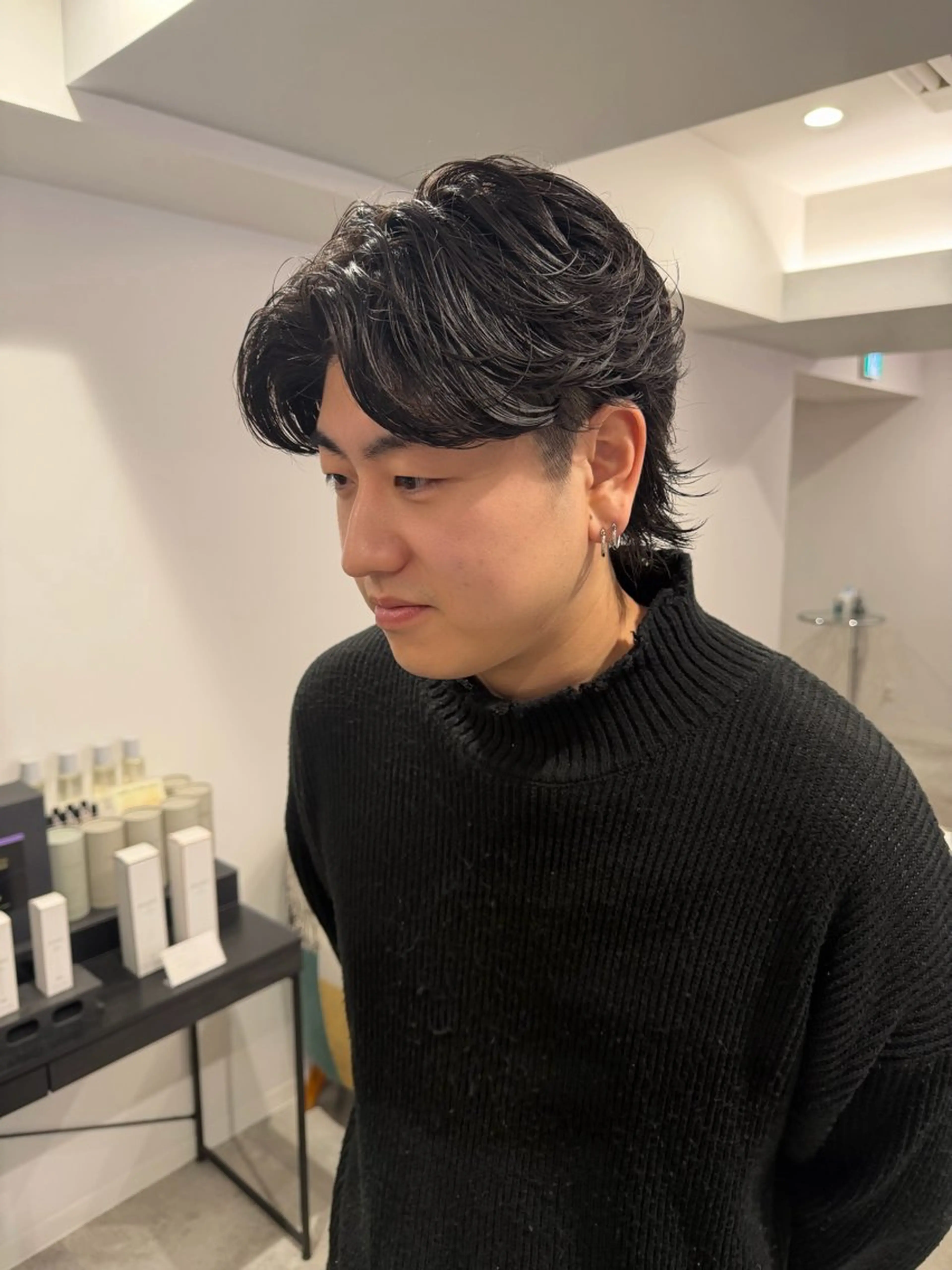 ミディアム パーマ ミディアムパーマ ウルフカット カット パーマ メンズカット/シャ ドウパーマ/KOBAのヘアスタイル