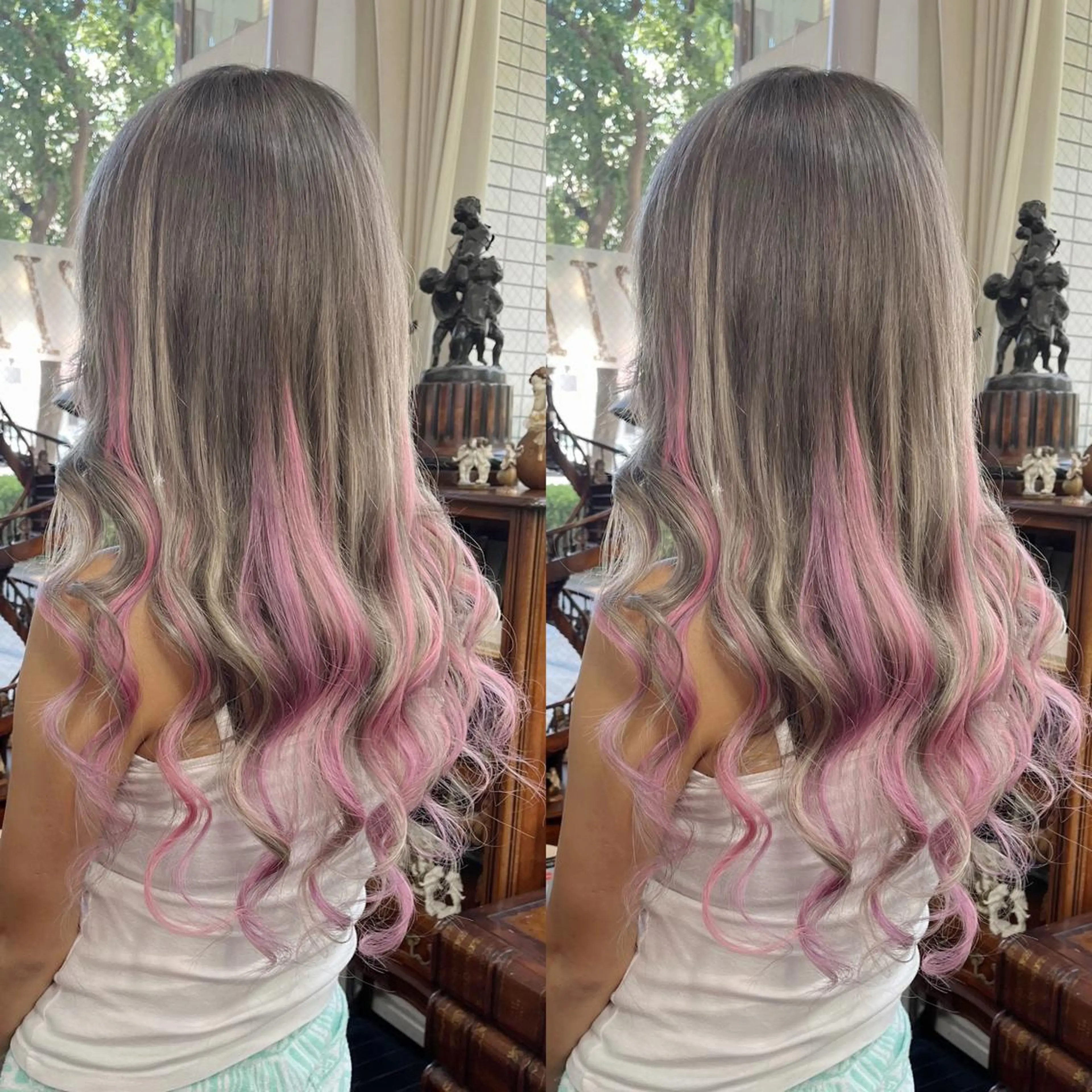 ロング カラー モモカ/ハイトーン /バレイヤージュのヘアスタイル