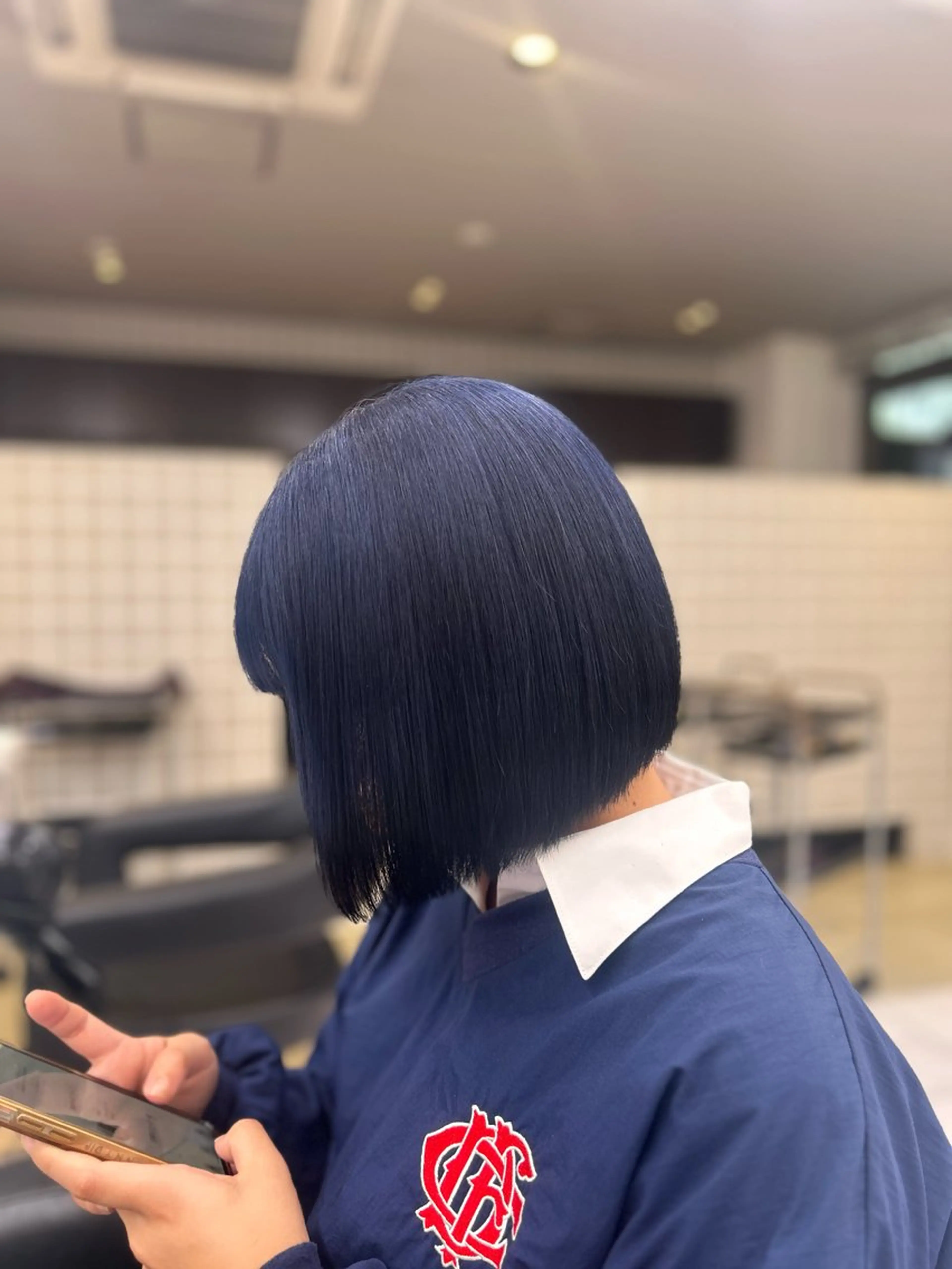 ミディアム カラー パーマ ヘアアレンジ メンズ キッズ 黒髪 デザインカラー グラデーションカラー ネイビーカラー ブリーチなしカラー/ ブラウン/レイヤーのヘアスタイル