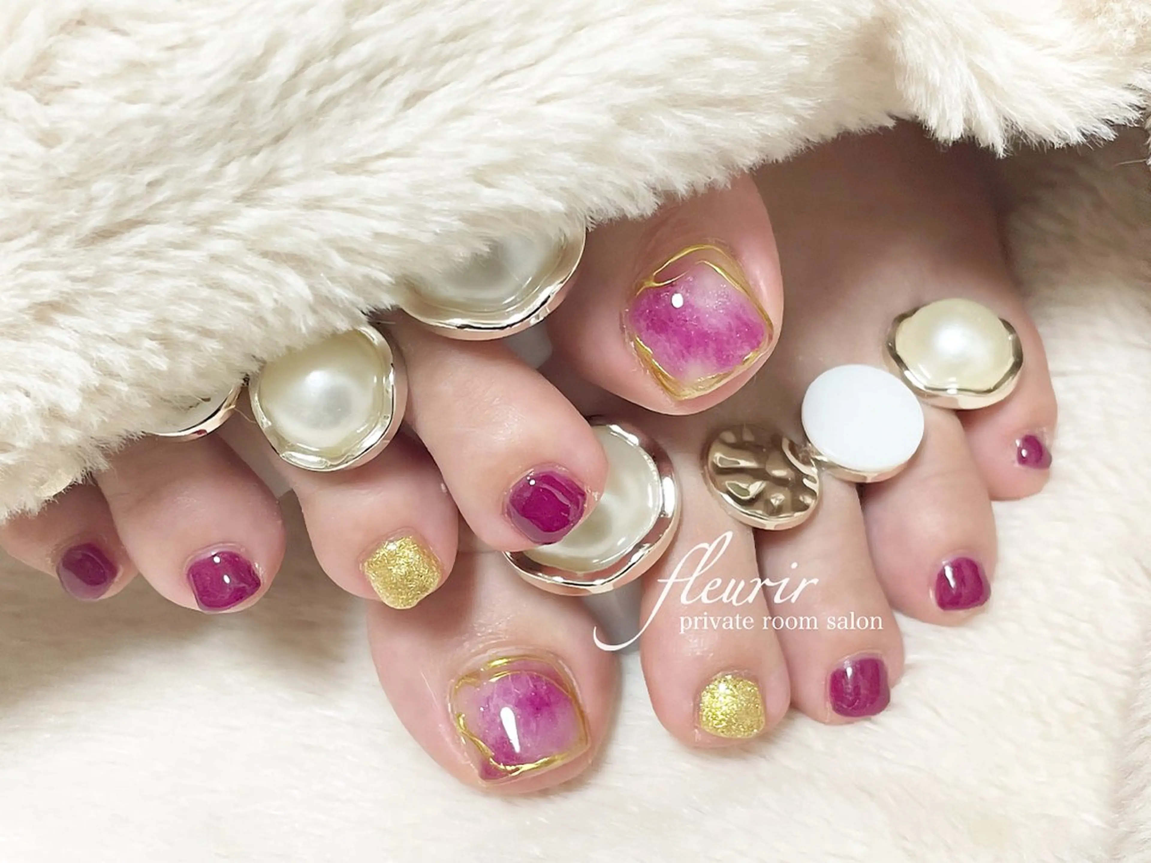 ネイル フットネイル 大理石ネイル(マーブル) フルリール 【プライベートサロンのネイルデザイン