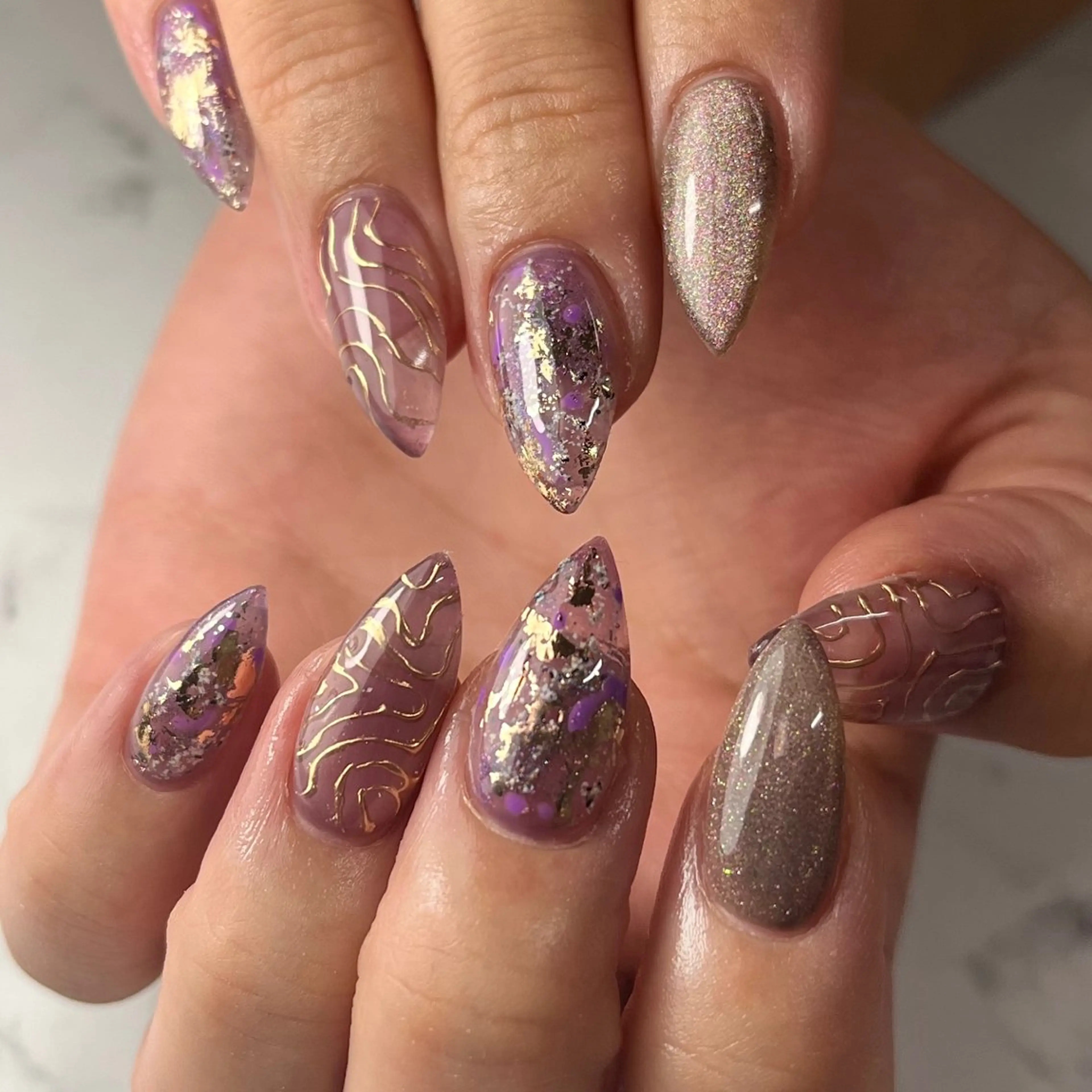 ネイル ボルドー ブラウン クリアネイル マグネットネイル ミラーネイル ハンドネイル NAIL NOWのネイルデザイン