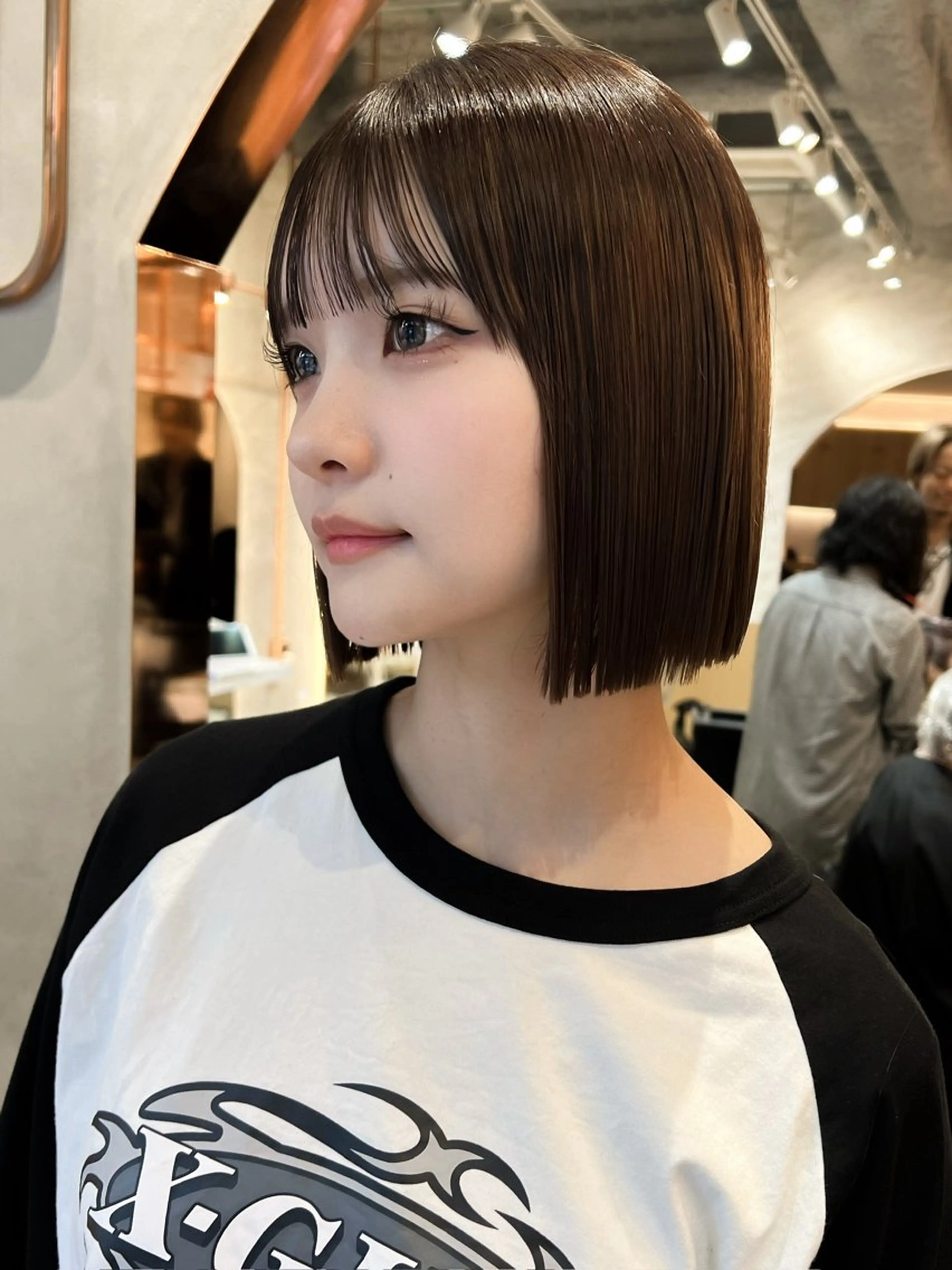 ミディアム カラー カット ヘアカラー トリートメント ボブ/巻ける縮毛矯正 /韓国レイヤーはなのヘアスタイル