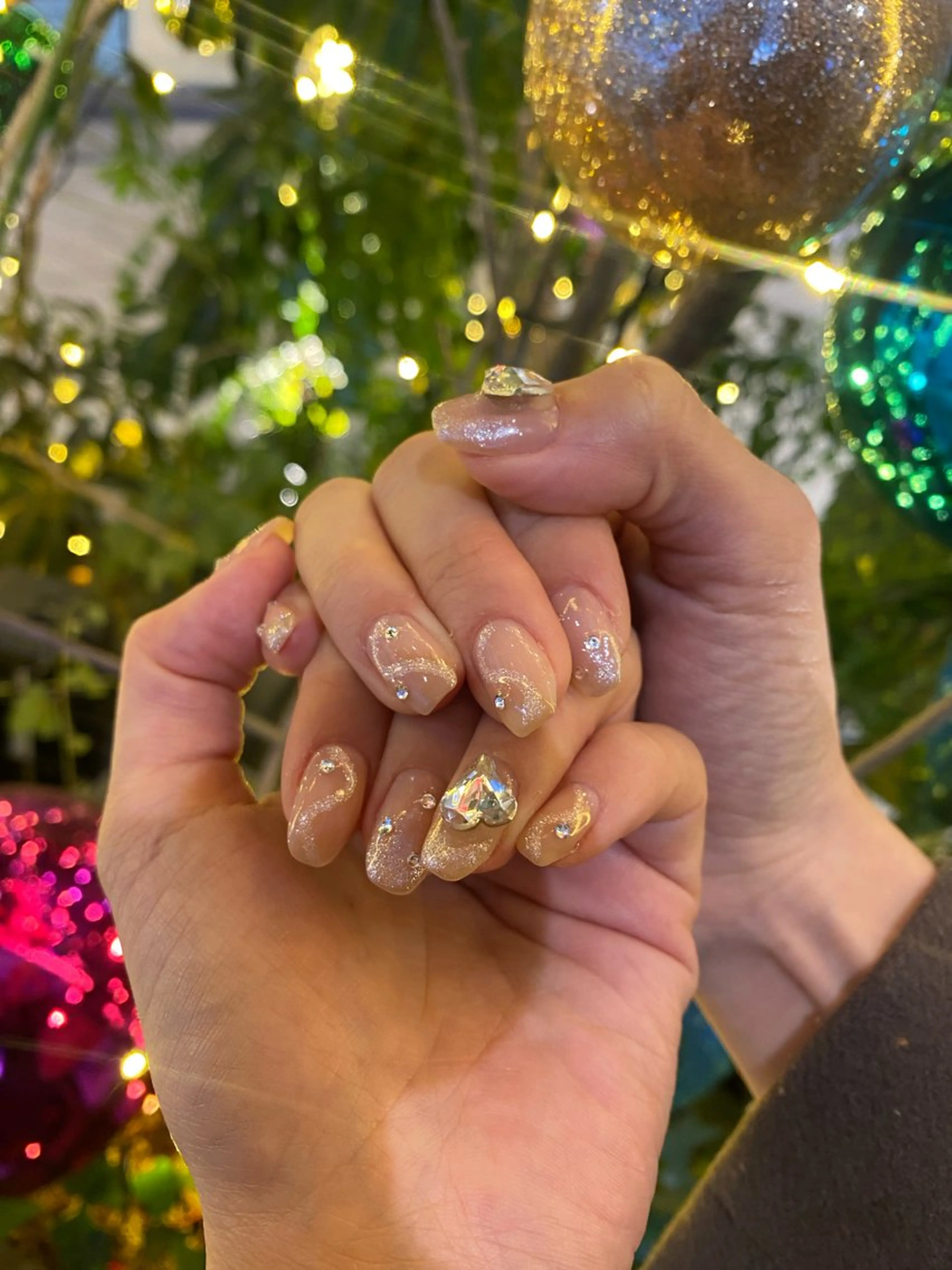 ネイル ハート キラキラネイル ラメ(グリッター) ワンカラーネイル ストーンネイル ハンドネイル foz.luce所属・新宿 HIKARIのネイルデザイン