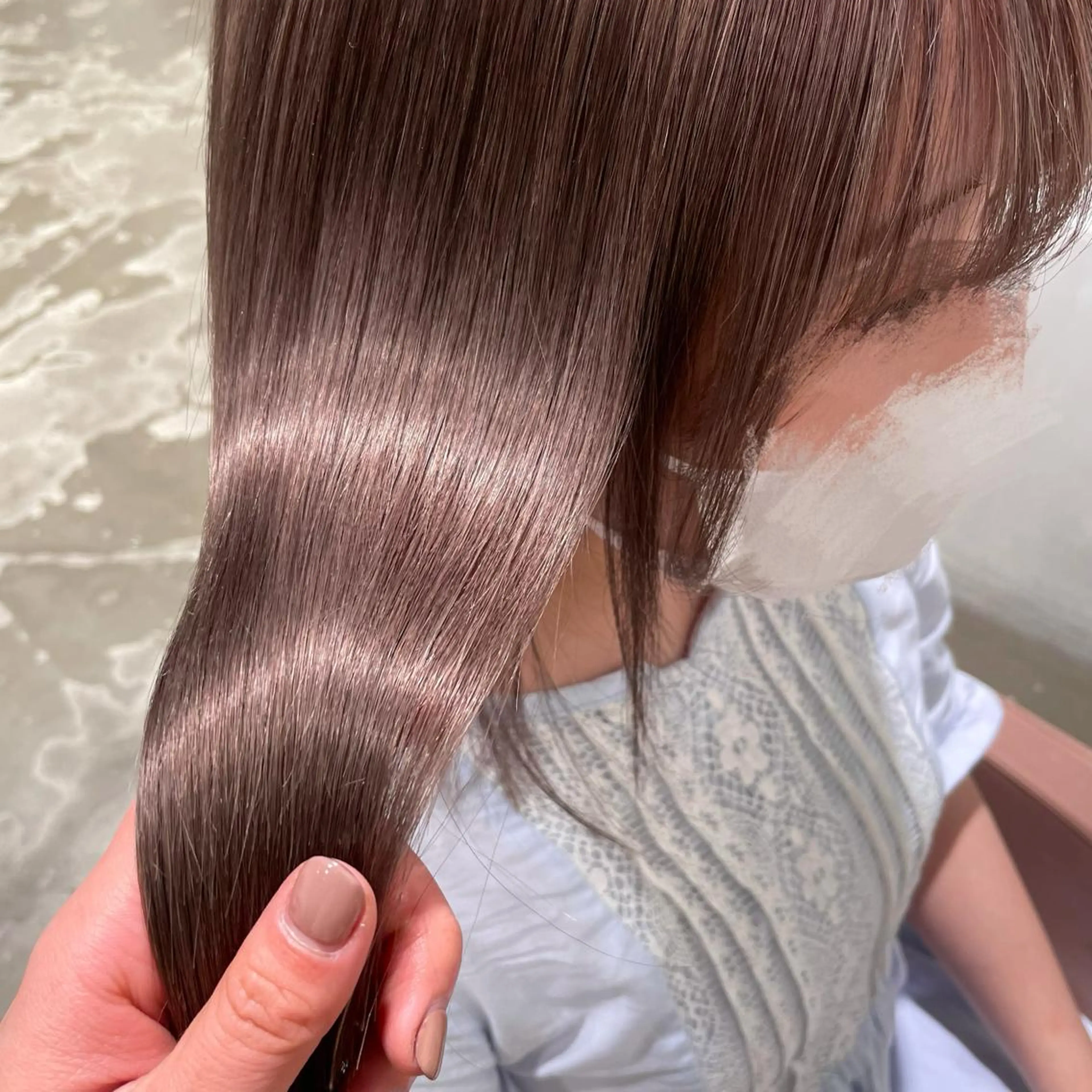 セミロング カラー ヘアアレンジ ブリーチ グレージュ ラベンダーカラー ラベンダーグレージュ ラベンダーグレー 【柔らか透明感✨/ 似合せ前髪】大石葉月のヘアスタイル