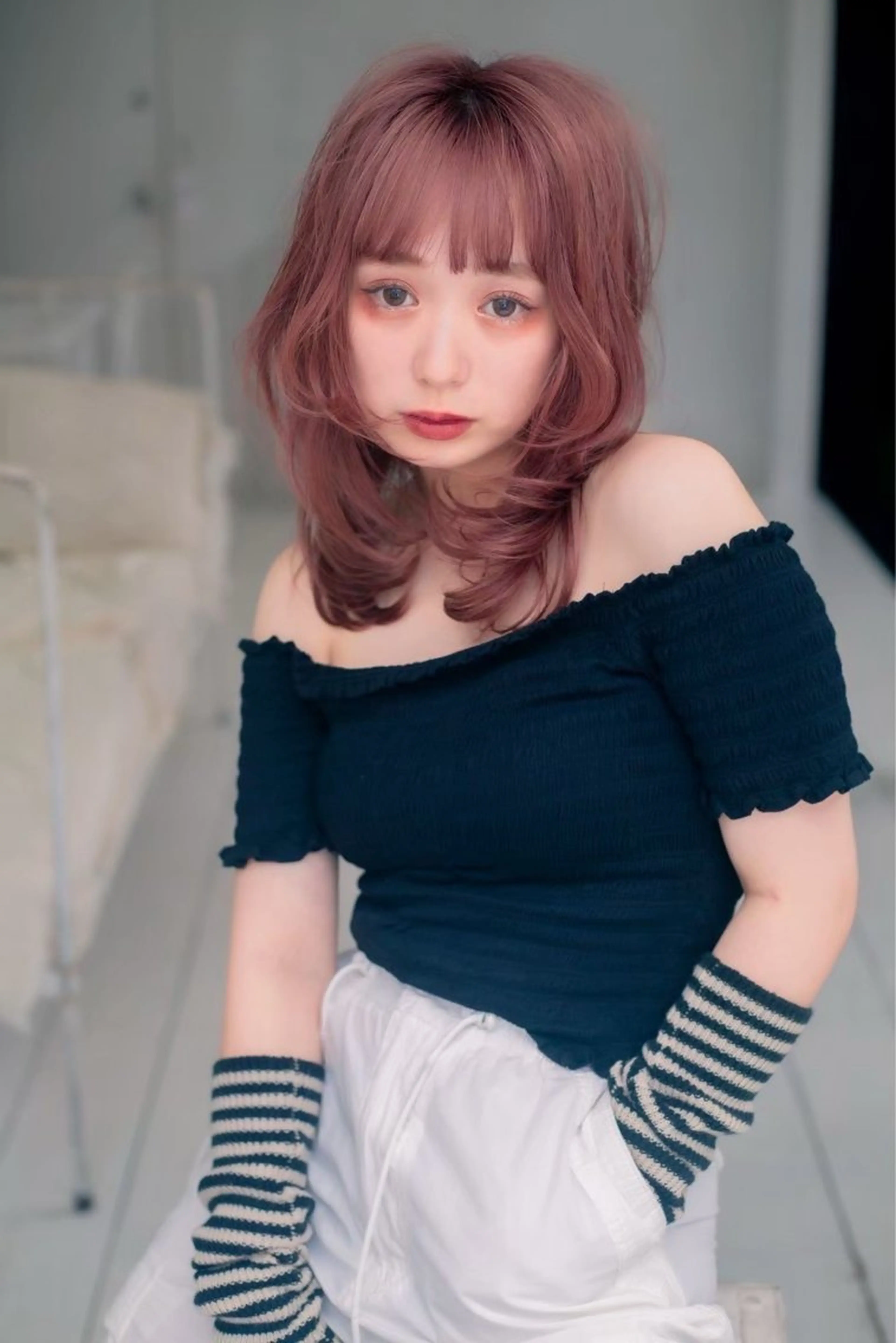 セミロング 顔まわりレイヤー ハッシュカット 韓国風ヘア レイヤーカット カット トリートメント ボブ/ショート/艶髪 カラー/TOSHIのヘアスタイル