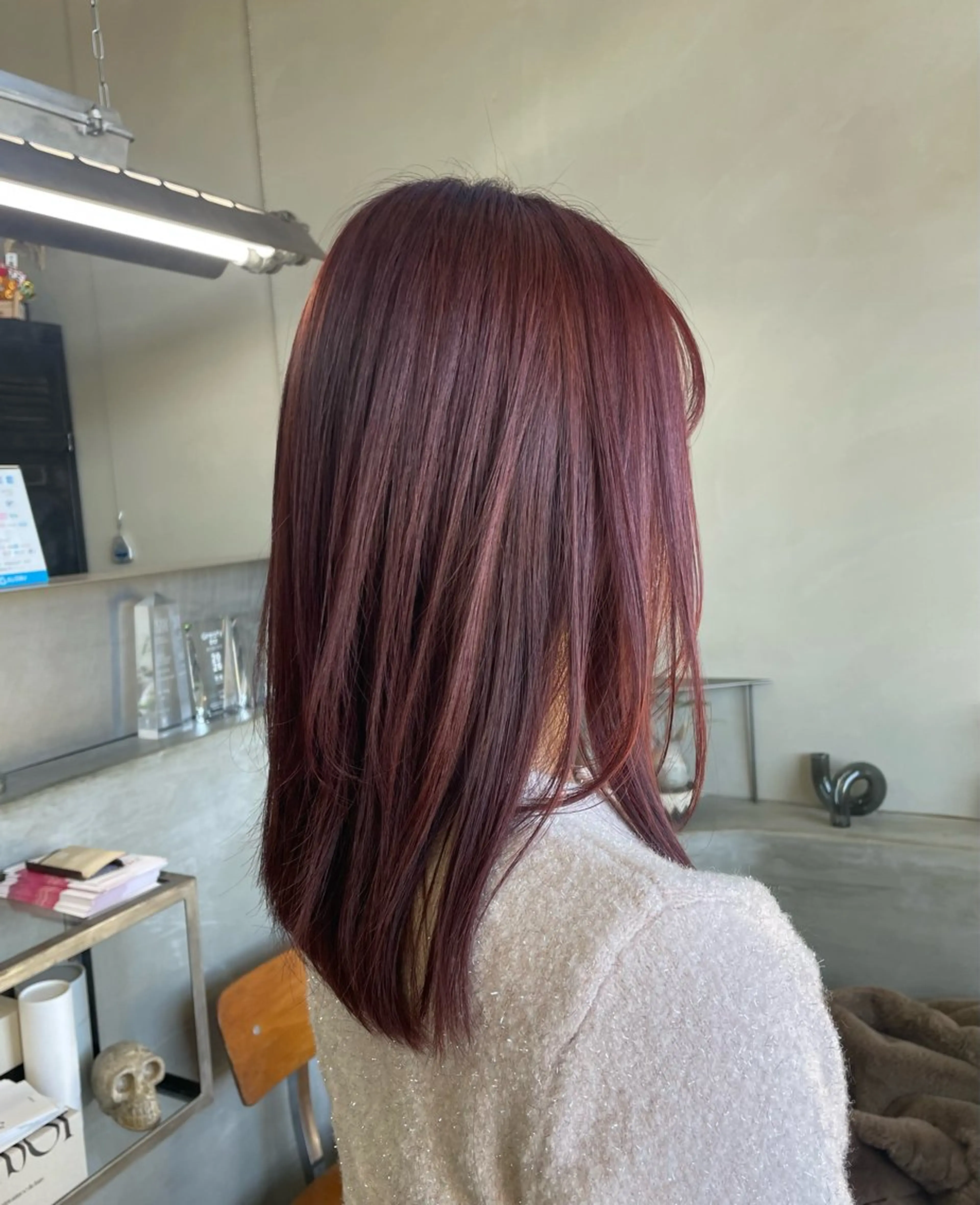 セミロング カラー ダブルカラー レッドカラー cyan sayaのヘアスタイル