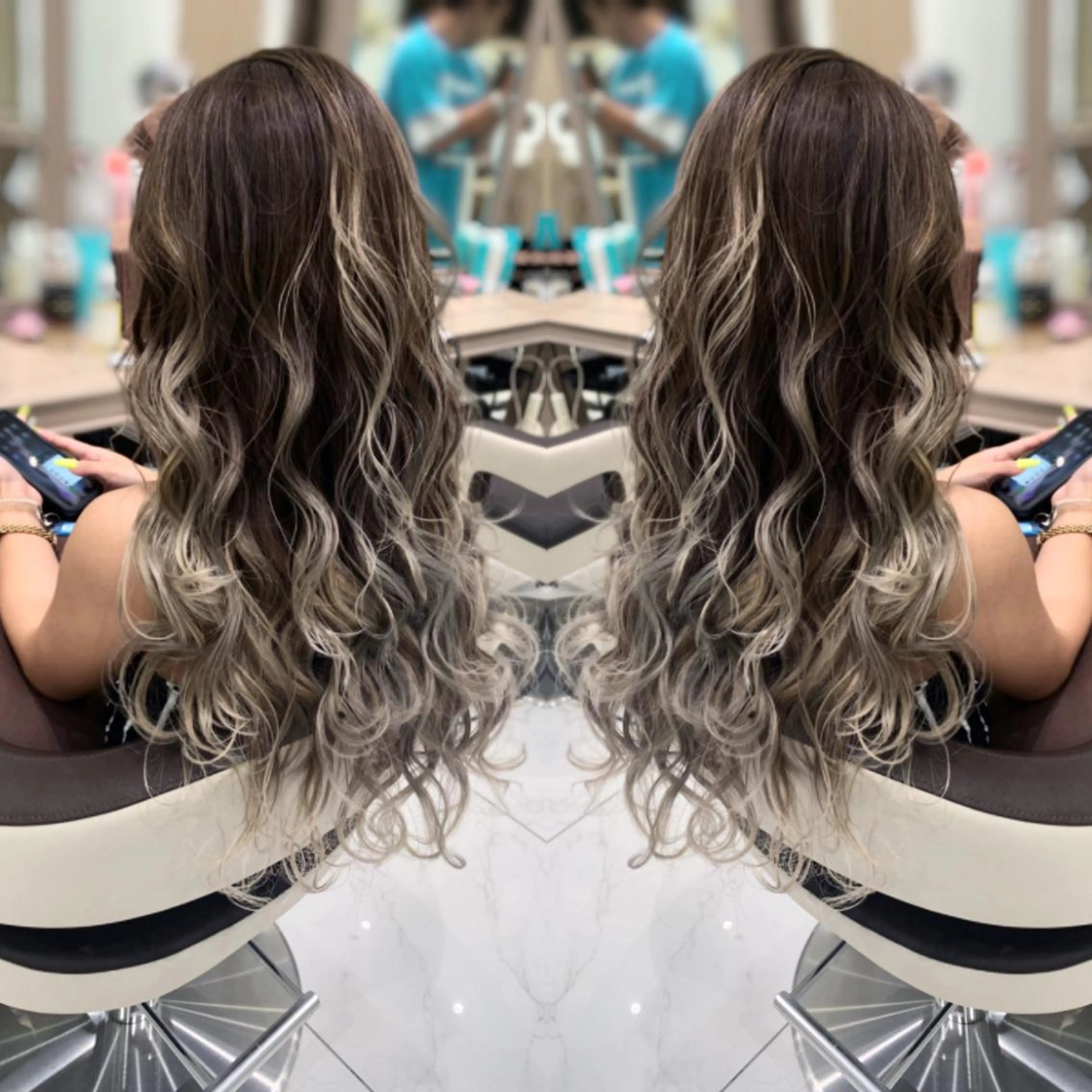 ロング カラー バレイヤージュ レイヤーカット 縮毛矯正 N° jillva ♦️川端裕司♦️のヘアスタイル