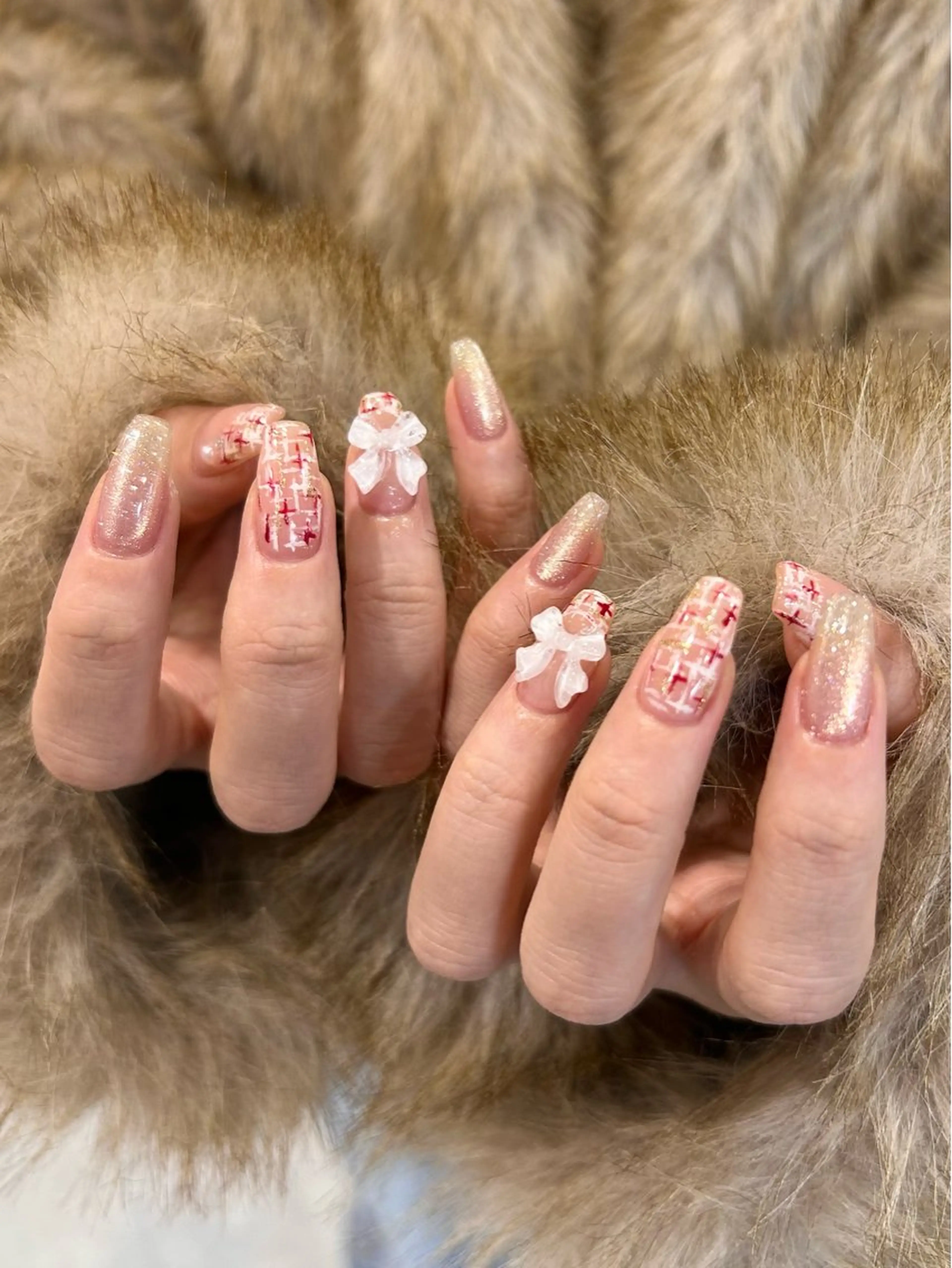 ネイル ピンク ツイードネイル ハンドネイル RYO ／Amourのネイルデザイン