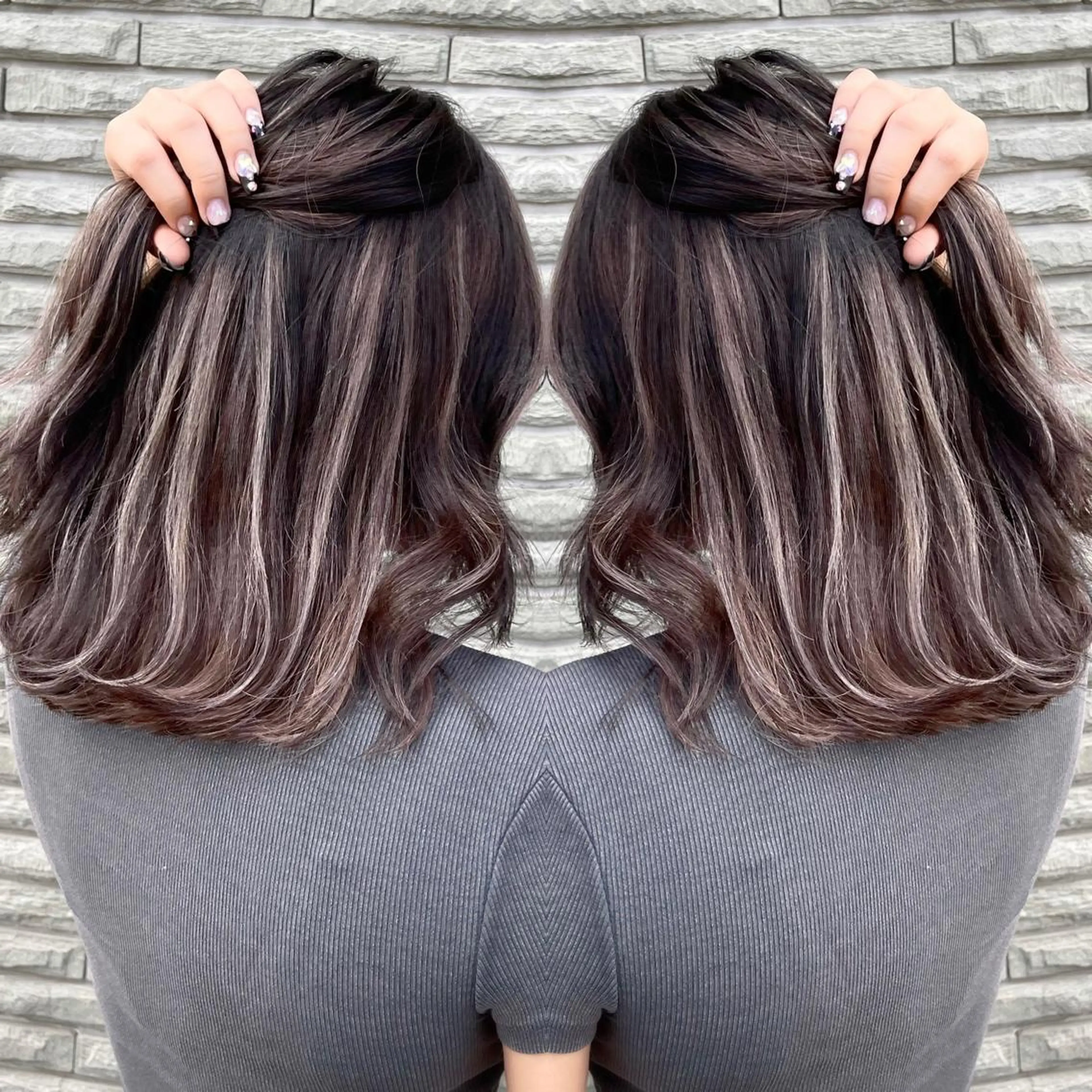 ミディアム カラー ヘアアレンジ バレイヤージュ デザインカラー ハイライトカラー 外国人風カラー ハイライト アンドウ ユウ/ レイヤーカット/韓国のヘアスタイル