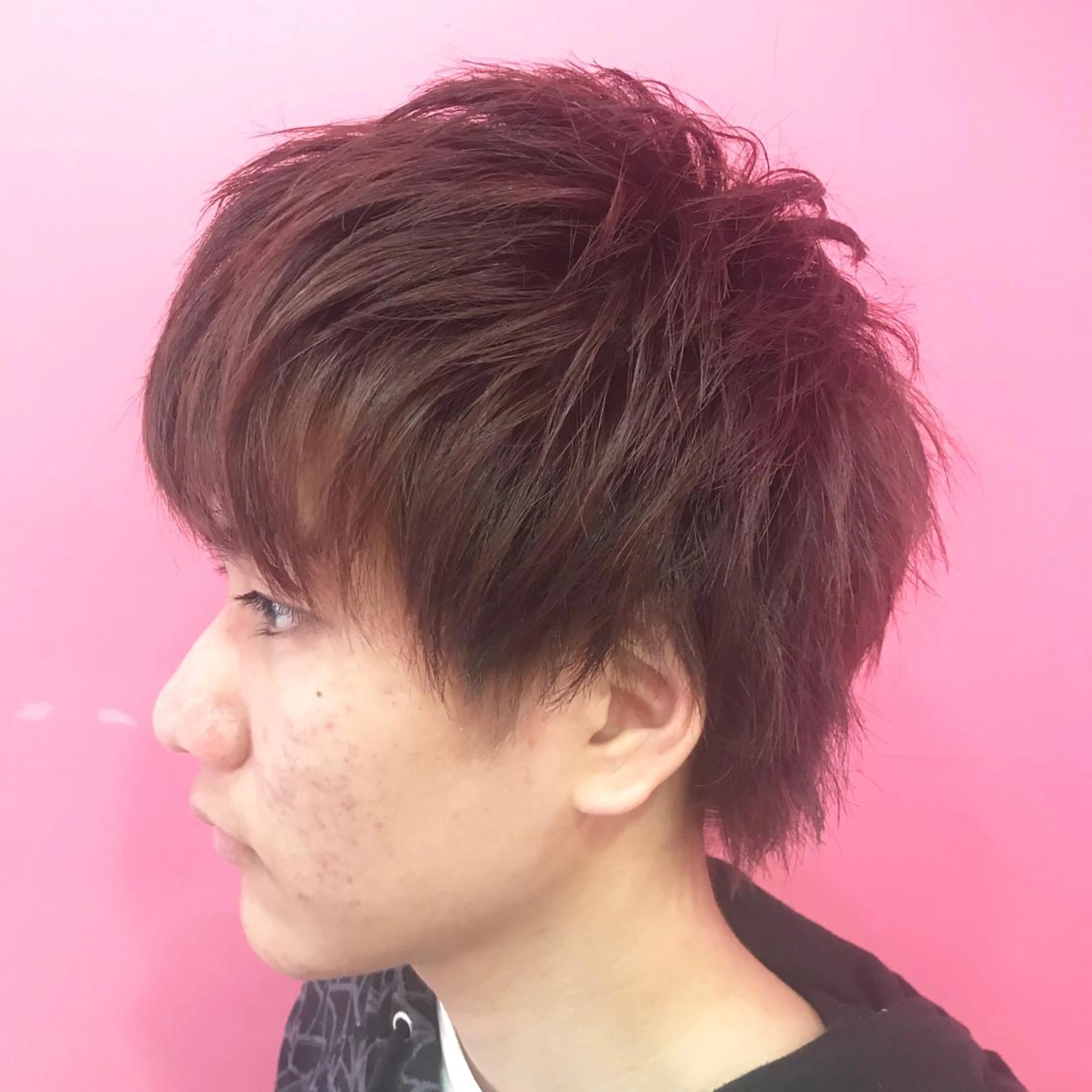 ショート カラー メンズ レッドカラー カット パーマ Vir by browのヘアスタイル