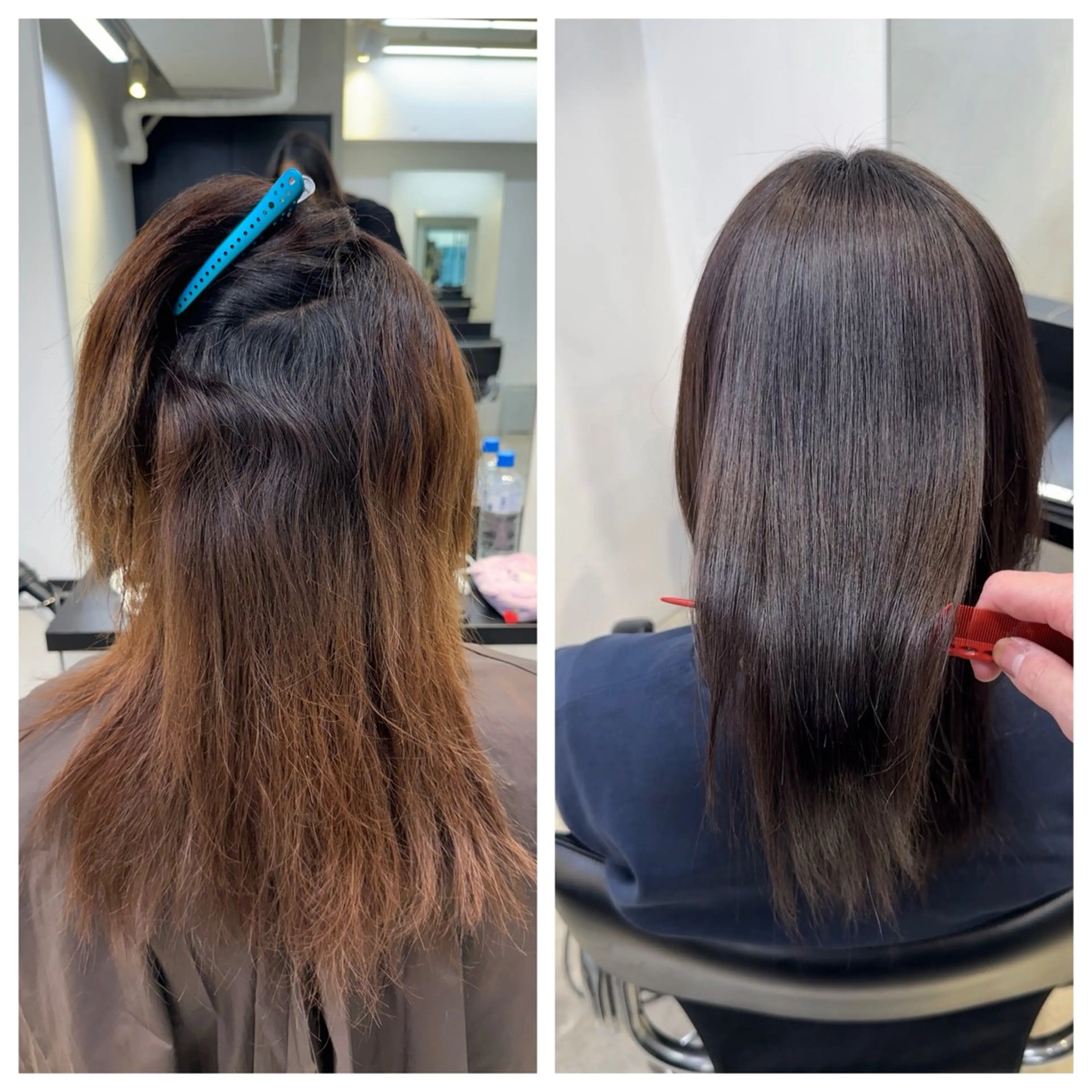 ロング 縮毛矯正 ヘアカラー 縮毛矯正 トリートメント け んブリーチ縮毛矯正のヘアスタイル